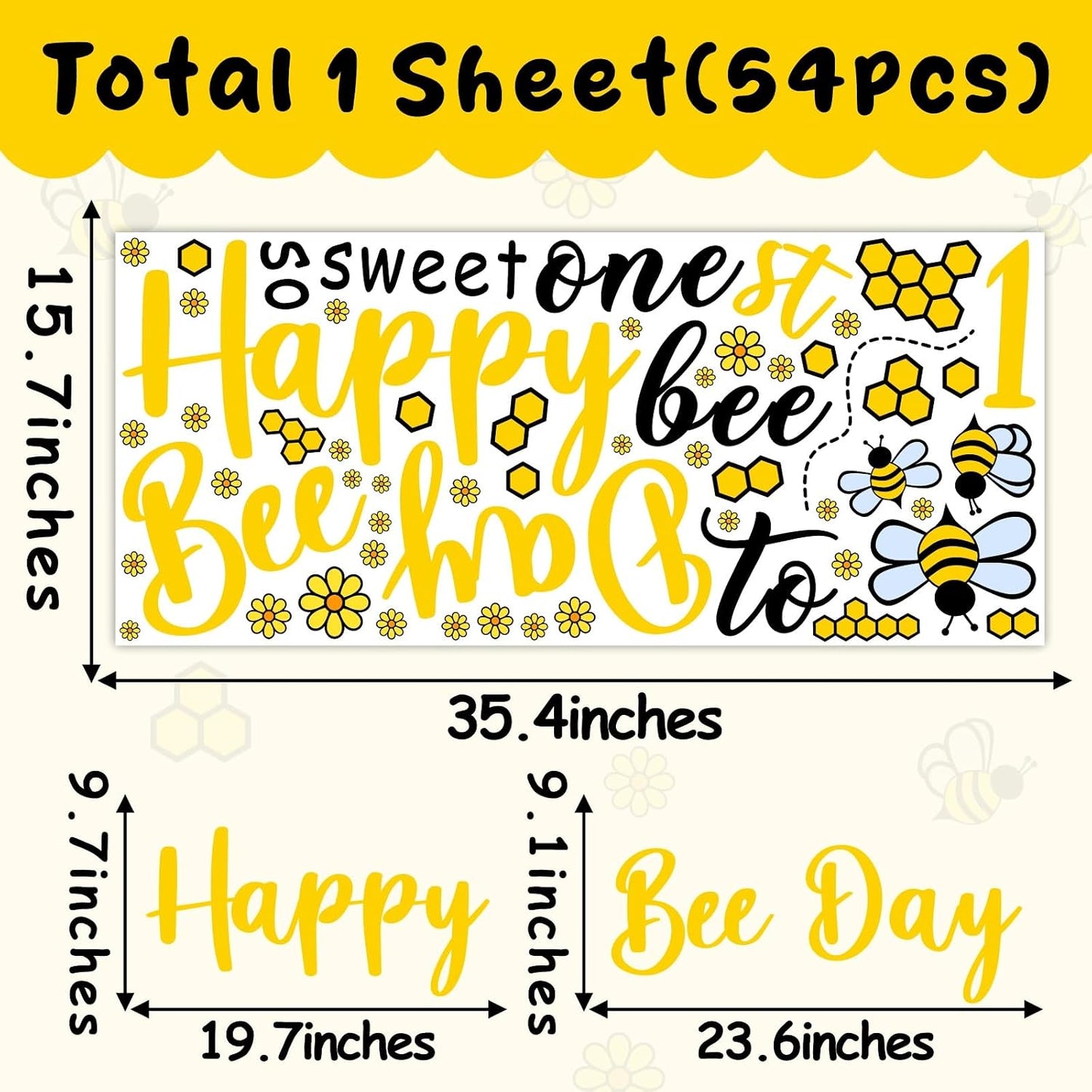 Day Party Decal First Birthday Backdrop Decals Happy 1st Bee Day Balloon Arch Stickers / First Bee