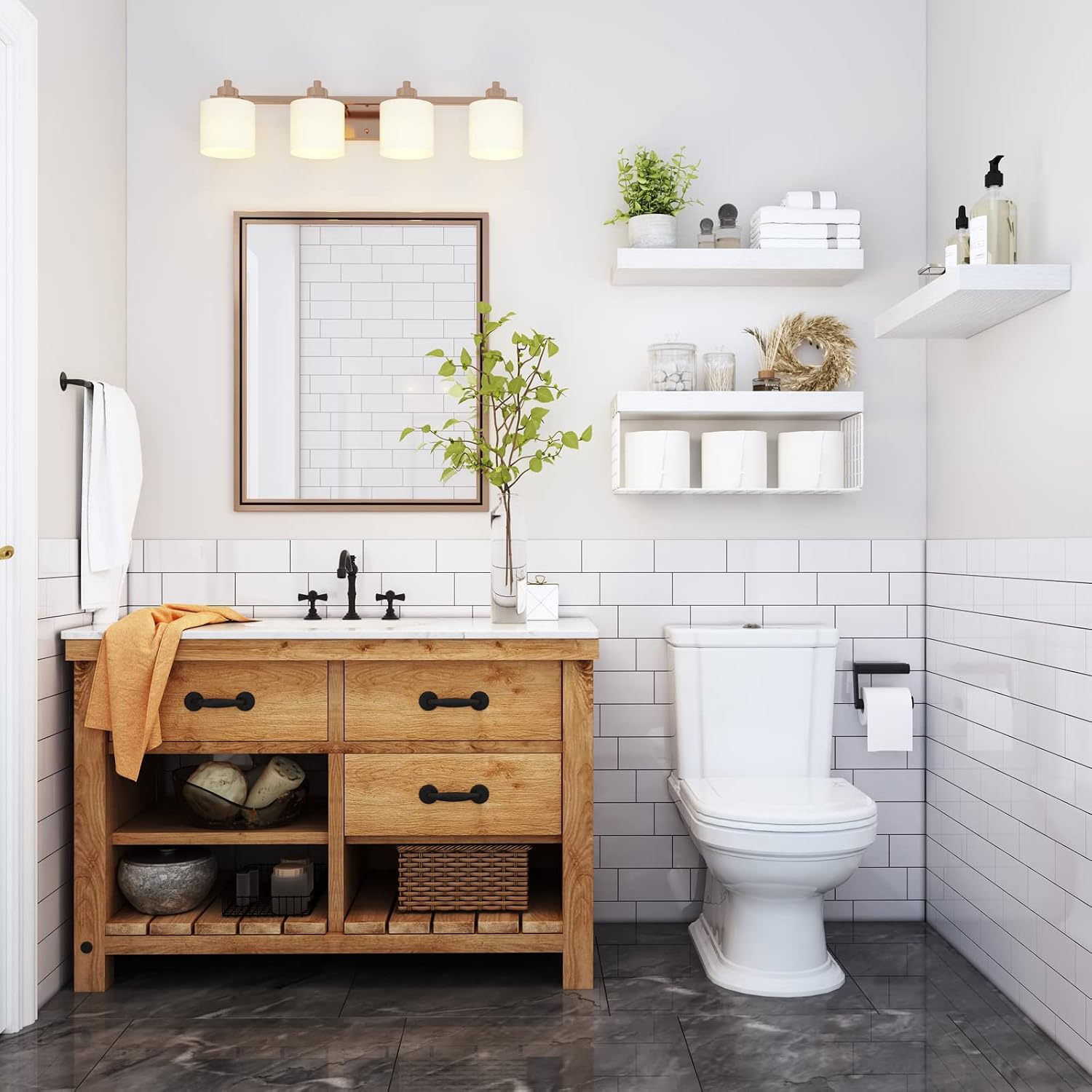 QEEIG Bathroom Shelves Over Toilet - Wall Mounted Floating Shelves Toilet Paper Storage Small Farmhouse Decor Shelf 16