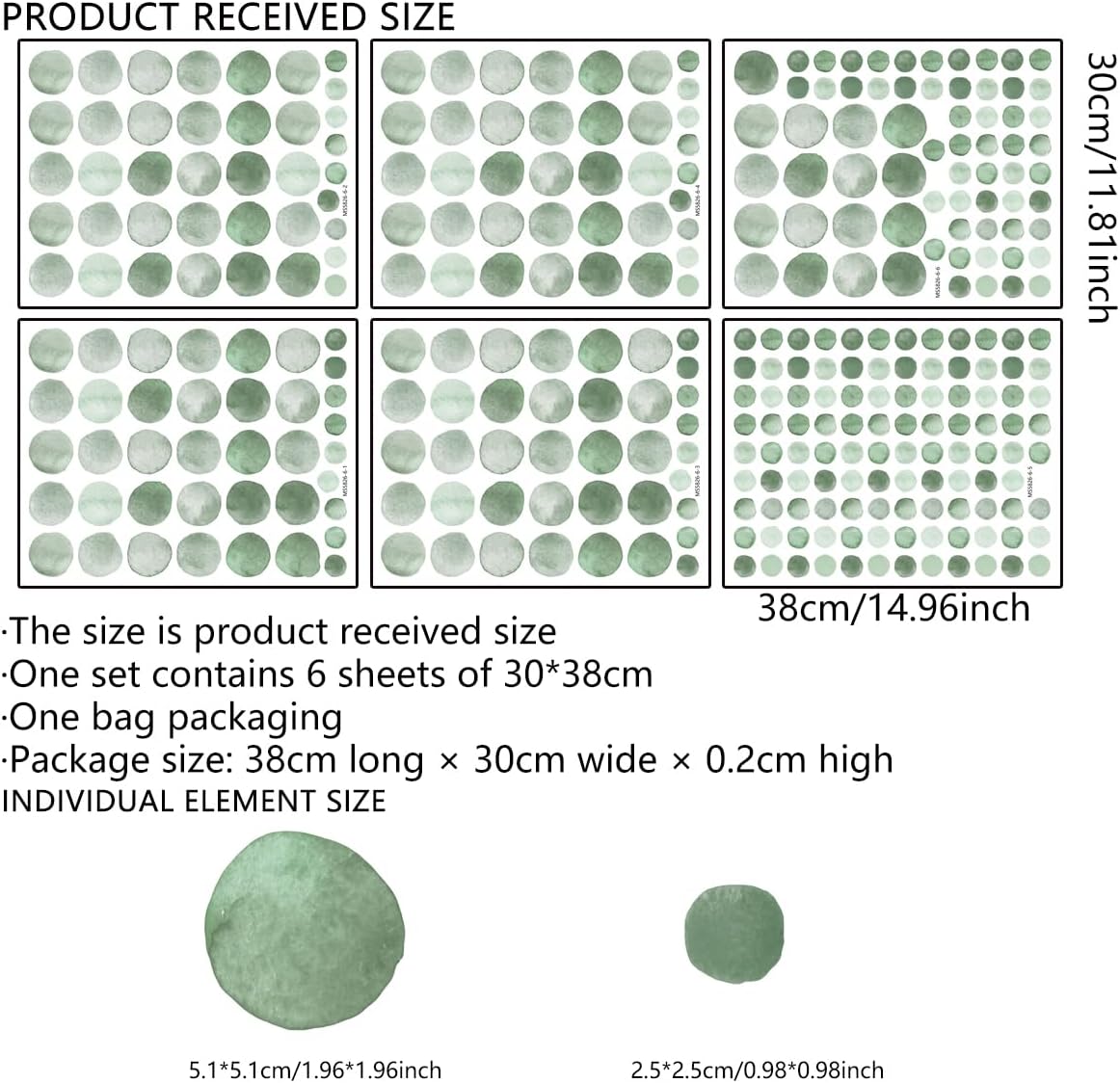 Boho Rainbow Dots Wall Stickers / Green Watercolour Polka Dot Wall Stickers / Set of 330