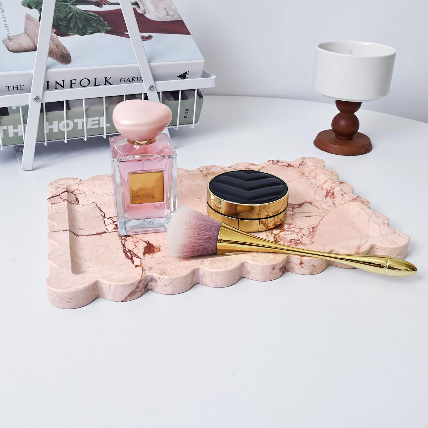 Natural Marble Vanity Tray / Scalloped Pink