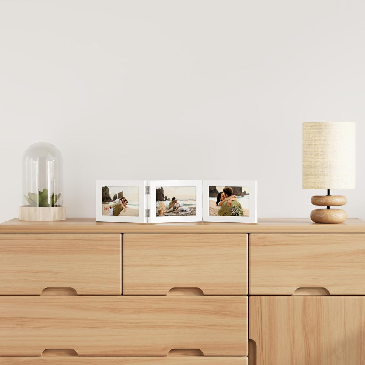 decorUhome White Triple 7x5 Picture Frame Horizontal, MDWT08 | "Z" Shape Folding Design Engineered Wood Trifold Photo