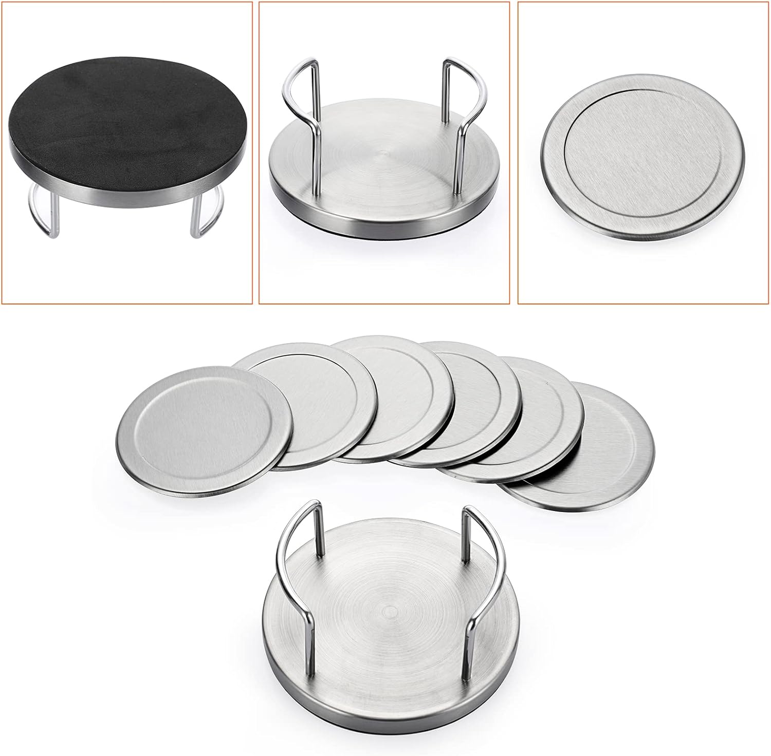 Holder & Sponge Bottom / Silver / Set of 6