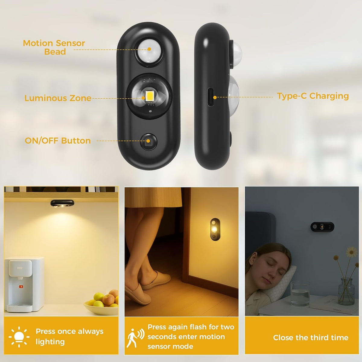 8 Pack LED Motion Sensor Puck Lights, Small Rechargeable Under Cabinet Lights, Dimmable Warm White Closet Lights