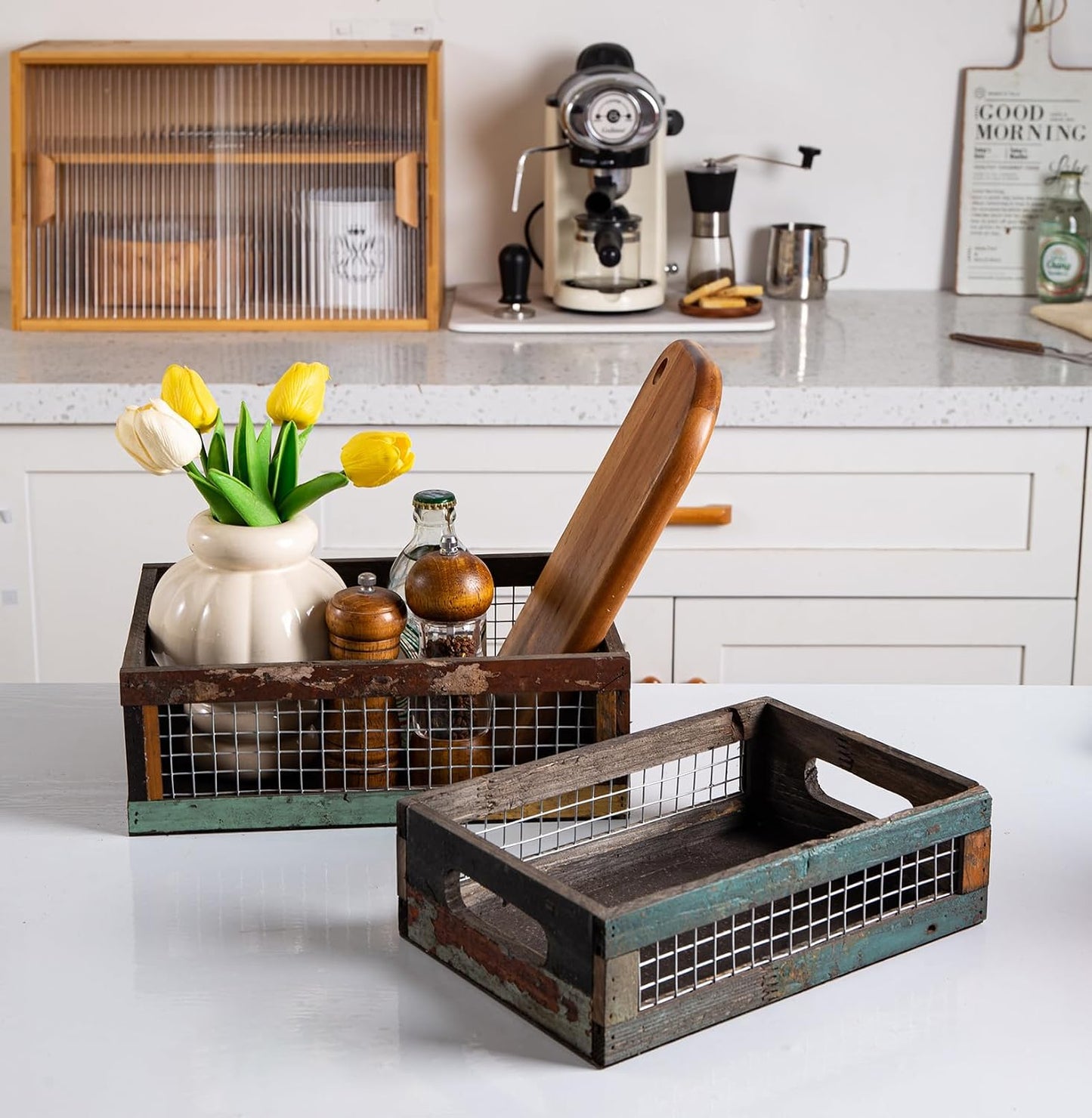 Rustic Wooden Countertop Baskets / Set of 2