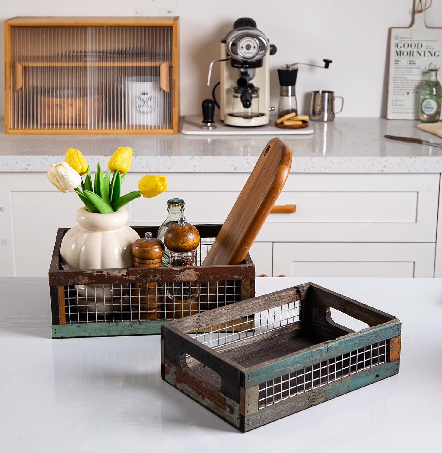 Rustic Wooden Countertop Baskets / Set of 2