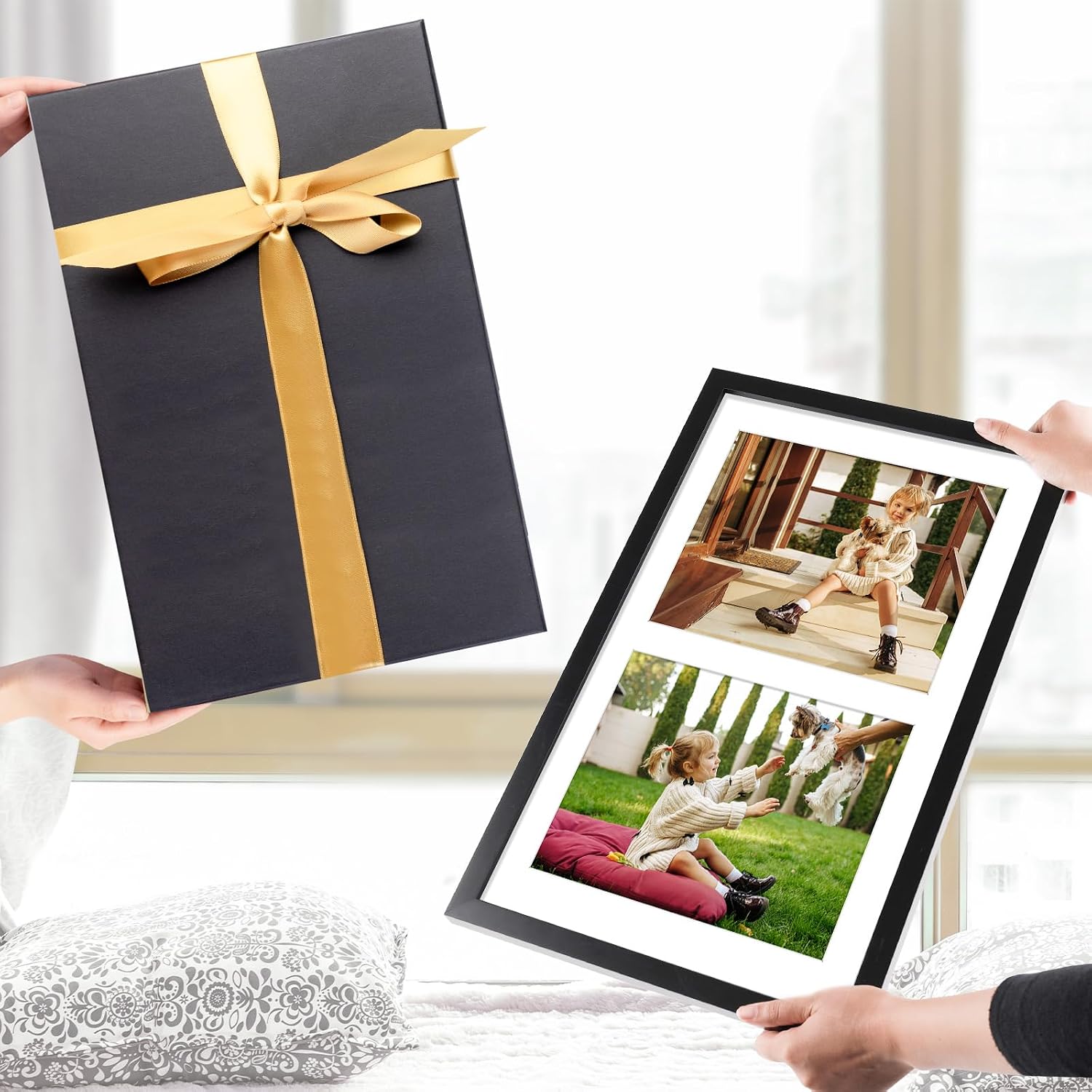 Golden State Art 12x19 Black Wood Picture Frame - For Two 8x10 Photo,4 Pack | Matted to Double 8x10,Solid Wood Collage