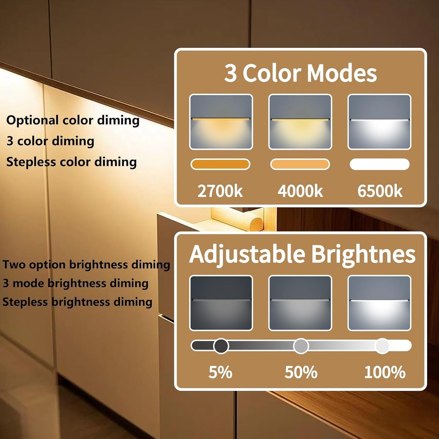 LED Under cabinet lights Dimmable Reading Light Bar for Kitchen Workbench | THLIFURE,Brightness Dimming,Warm to Cool