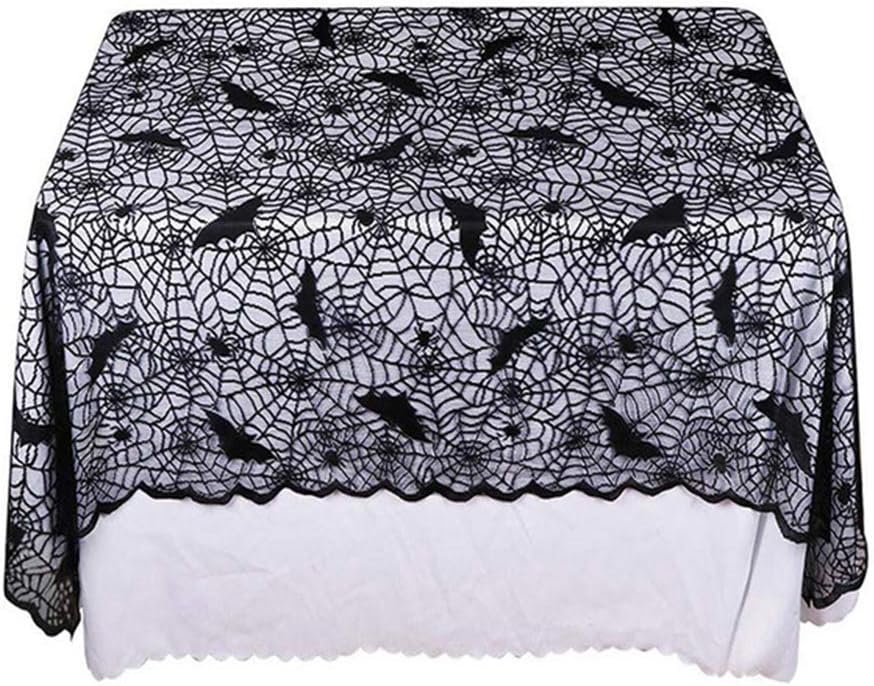 Halloween Tablecloth Rectangular 52" x 70" Cobweb Table Cloth, Black Lace
