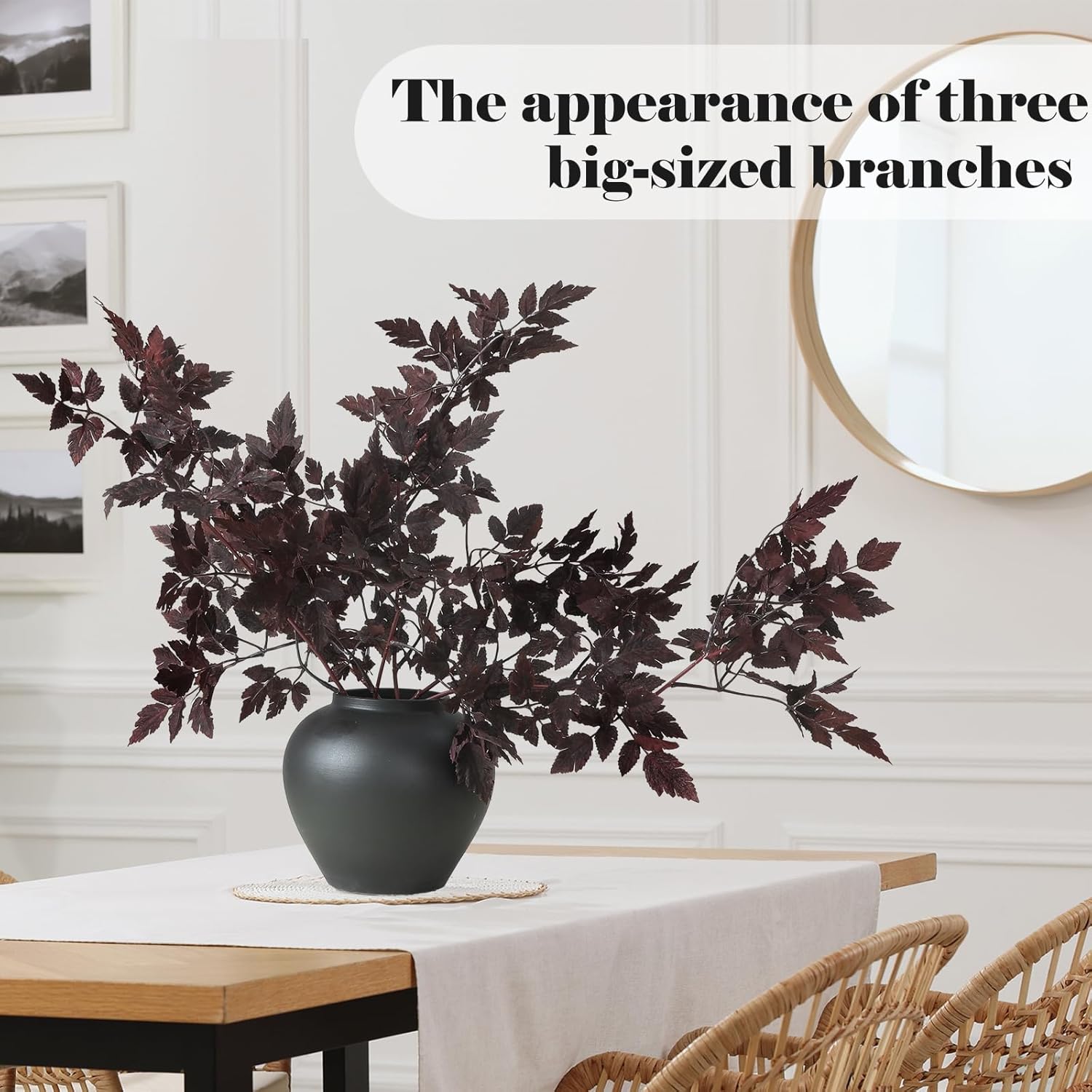 Artificial Cimicifuga Plant Leaf Spray Faux Plum Cimicifuga Ramosa Leaf / 32 Inches / Set of 3