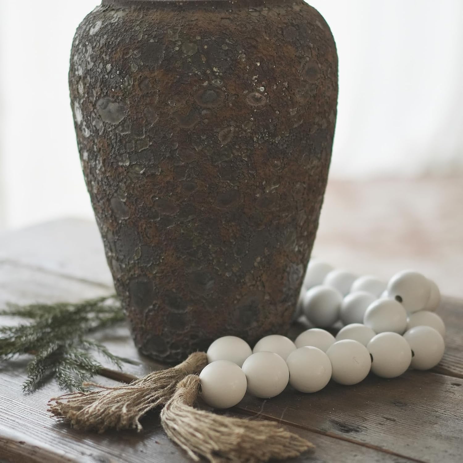 Wooden Beads Garland / 50 Inches / White