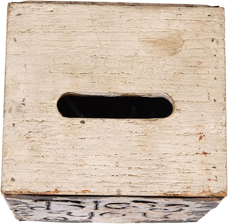 Wood & Metal Bless You Tissue Box Cover / White