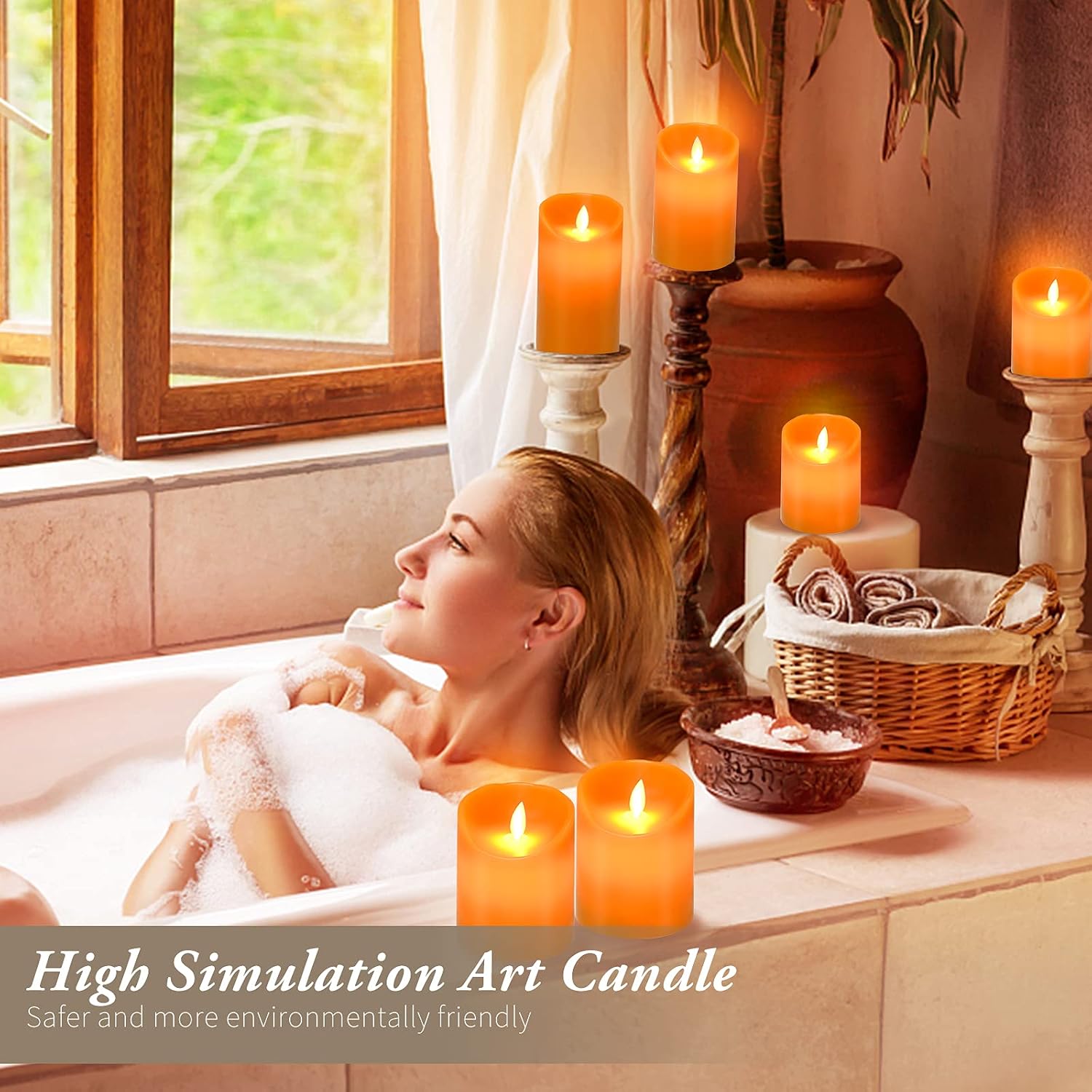 AKU TONPA Real Wax Flickering Flameless Candles Battery Operated LED Fake Candle Set with Remote Control and Timer for