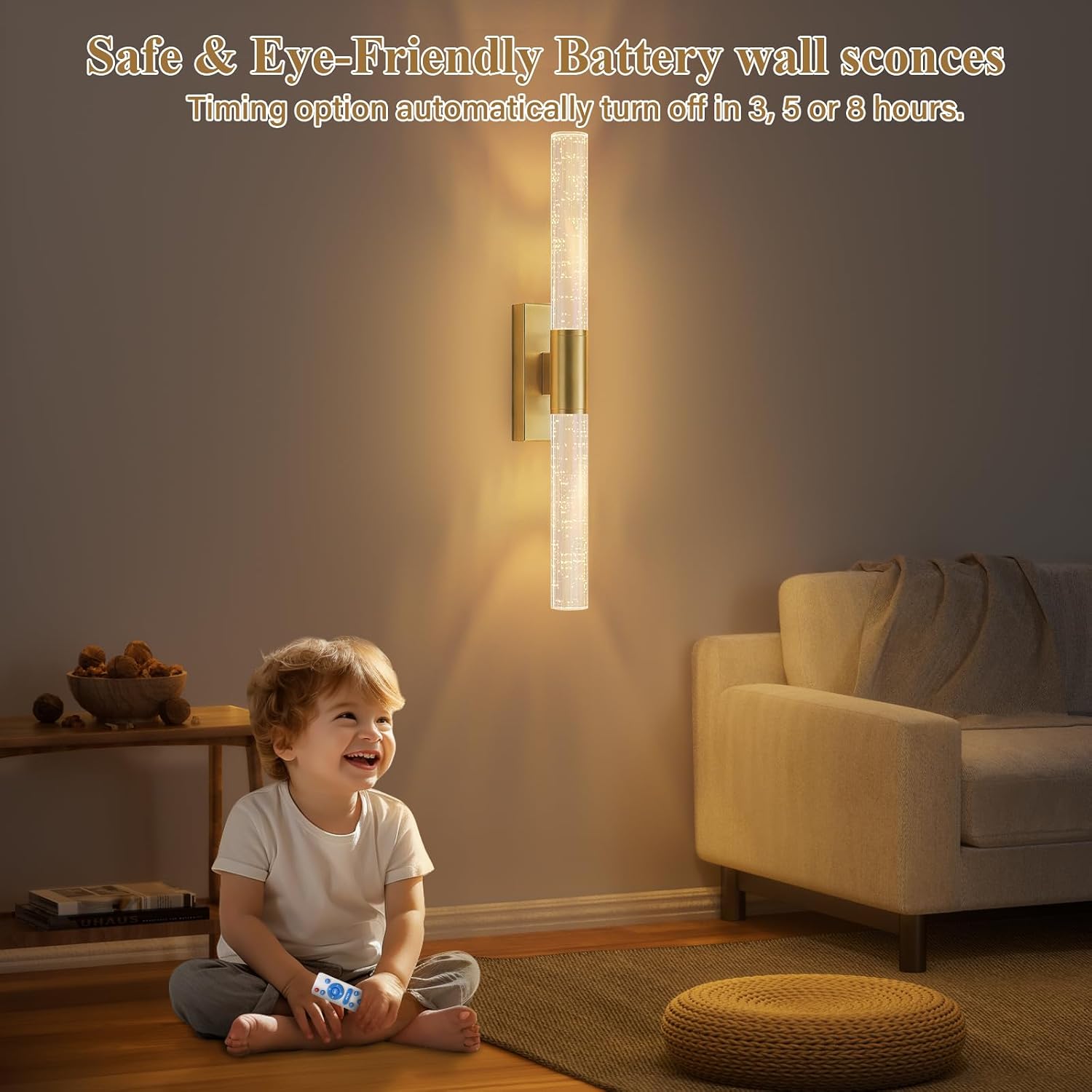 camuucci Battery Operated Wall Sconces Set of 2, Rechargeable Wall Lights | 12000mAh Long-Lasting Battery,Dimmable