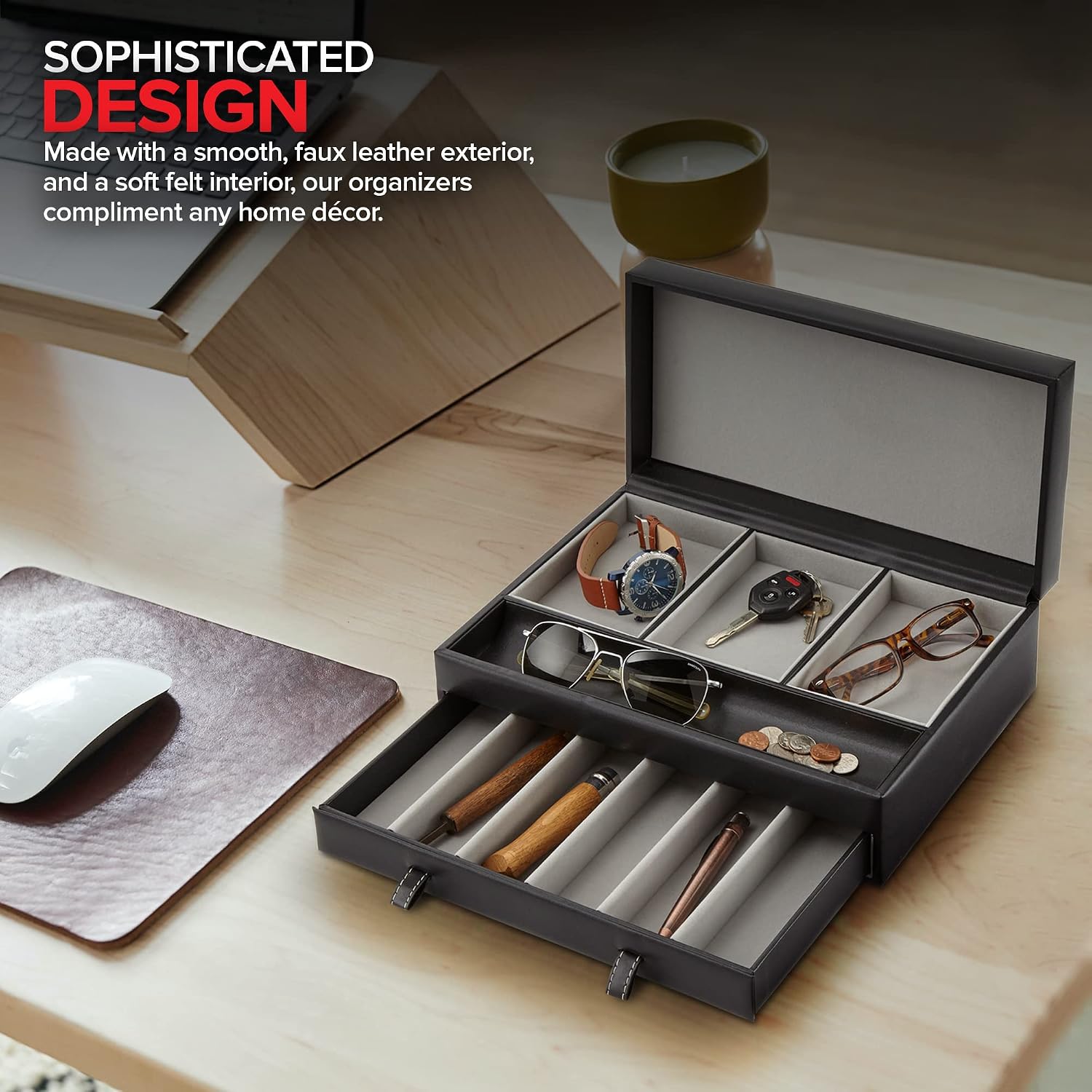 Stock Your Home Mens Valet Tray, Men's Jewelry Box, Night Stand Organizers and Storage, Bedside Table Organizer, Watch