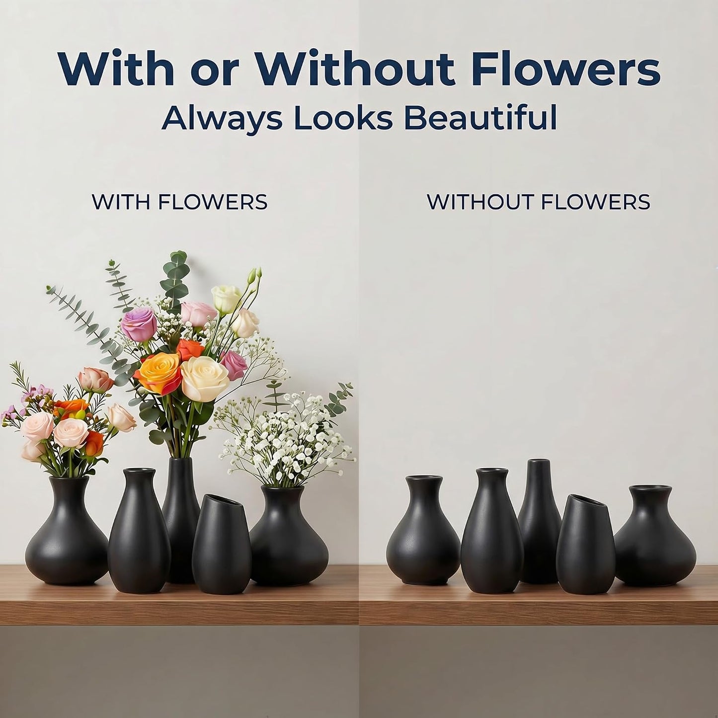 Black Ceramic Bud Vase / Black - 10-piece Set / Set of 10