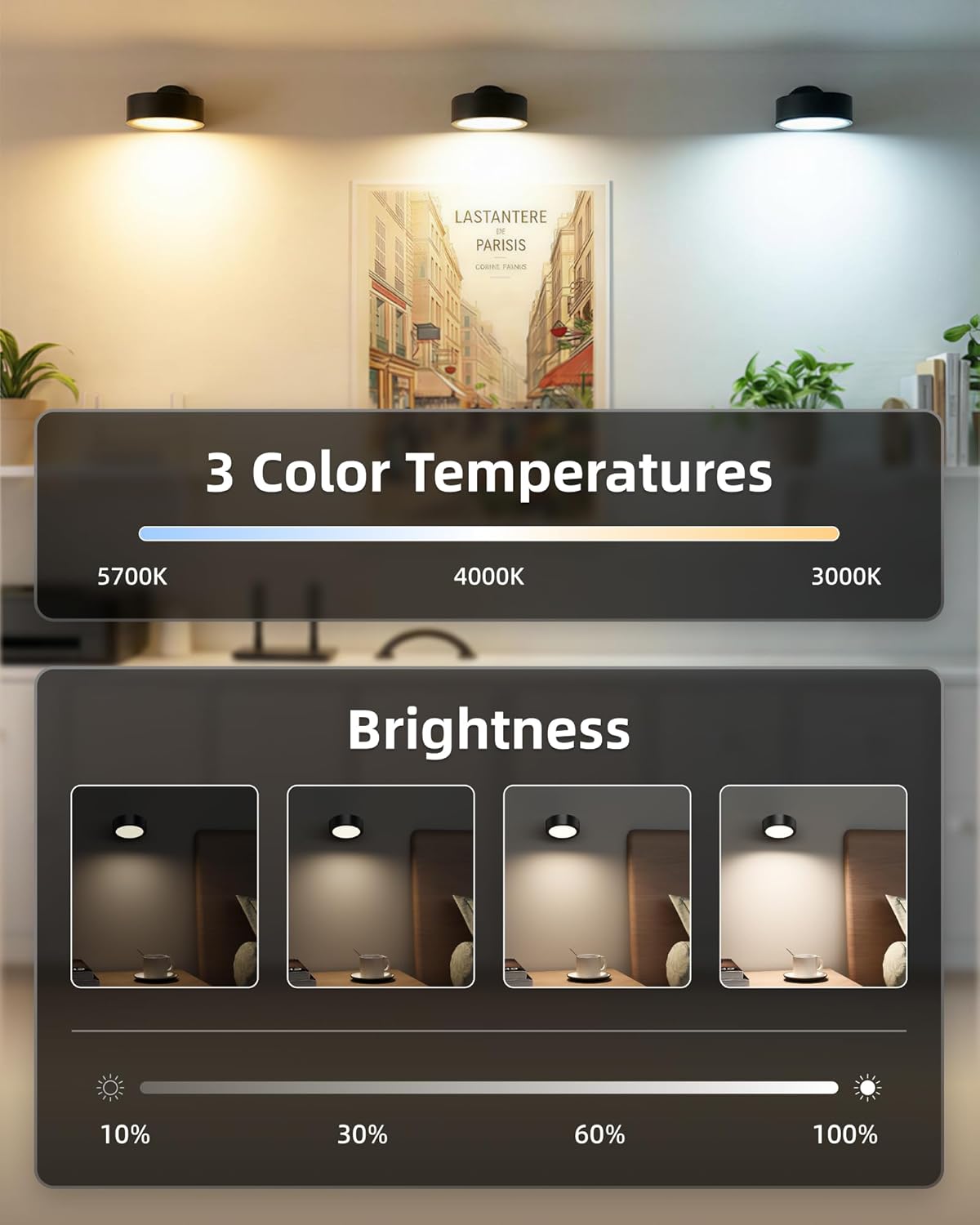EZVALO LED Wall Mounted Light, 3000mAh Rechargeable Cordless Wall Sconce, Dimmable with Remote & Touch Control, 3 Color