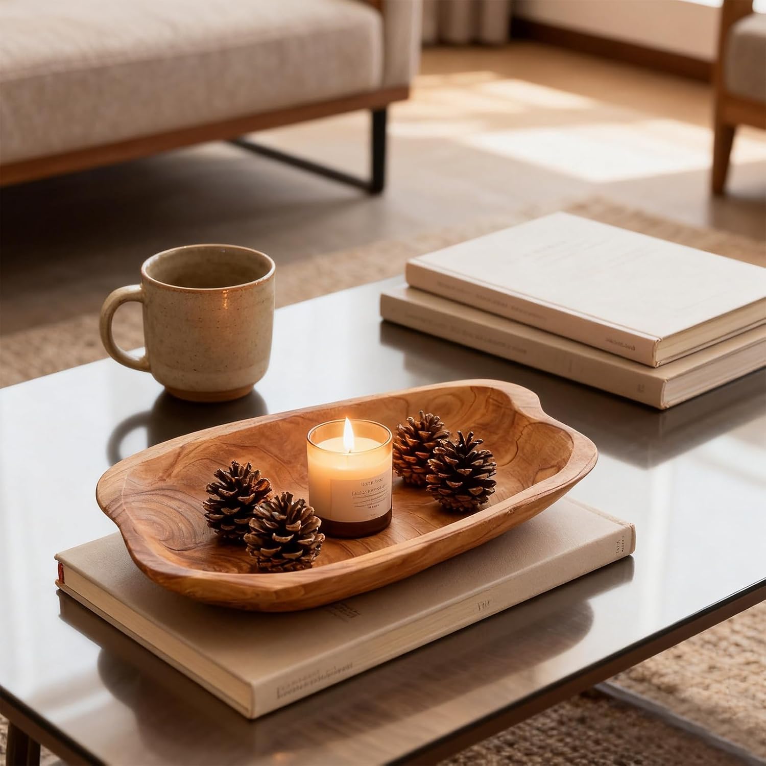 Wenrulgar11" Wooden Decorative Dough Fruit Key Candle Holder Bowl Handmade Serving Tray / Natural