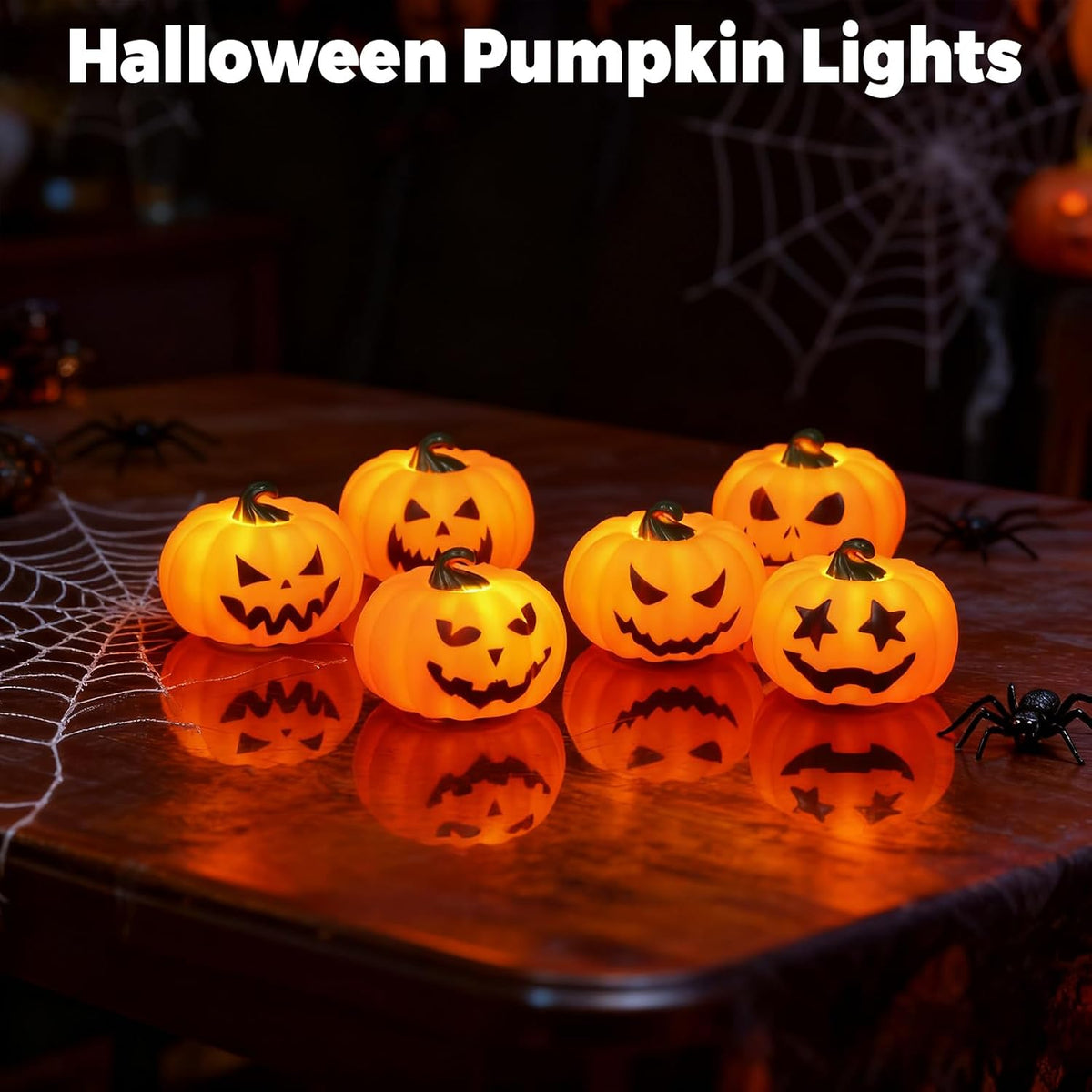 Halloween Pumpkin Flameless Votive Candles Light with Remote Timer | Battery Operated LED Tealight Candles, Spooky Face
