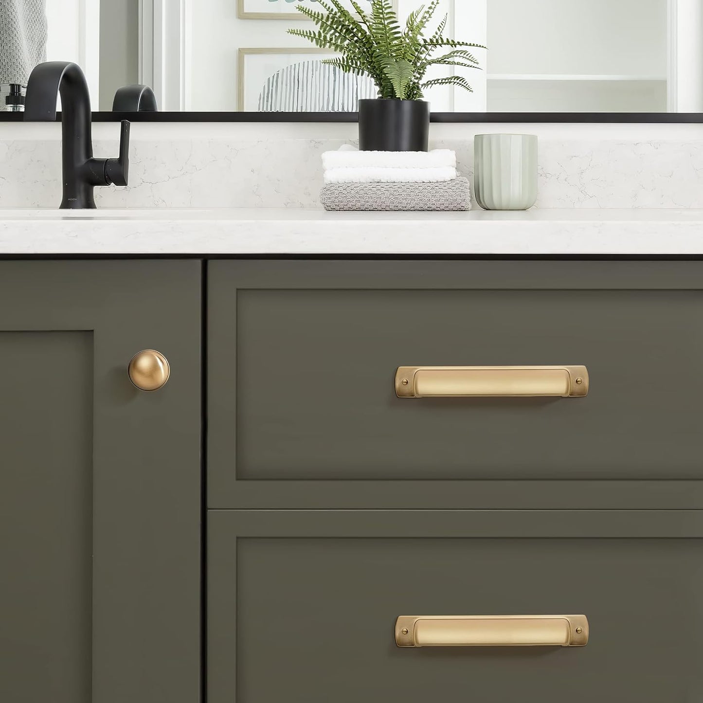 Drawer Cup Pulls Kitchen Cabinet / Cup Pulls 2-1/2" Hole Center / Brushed Brass / Brushed Gold