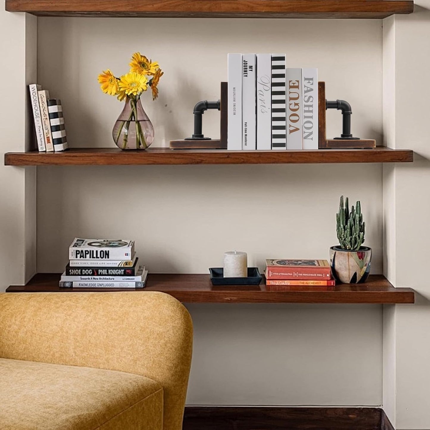 Wood Bookends / Rustic Style Bookend / Dark Brown / Set of 2
