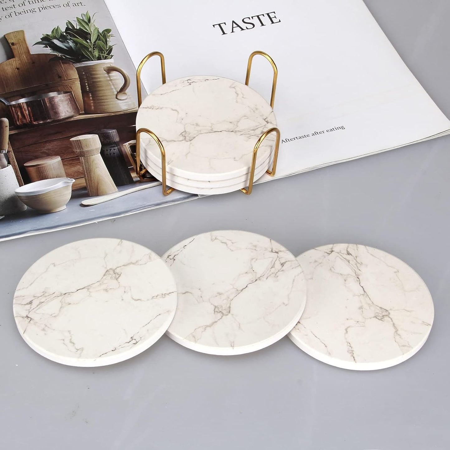Holder Absorbent Drink Coasters Ceramic Coaster Bar Dining Coffee Table / White / Set of 6