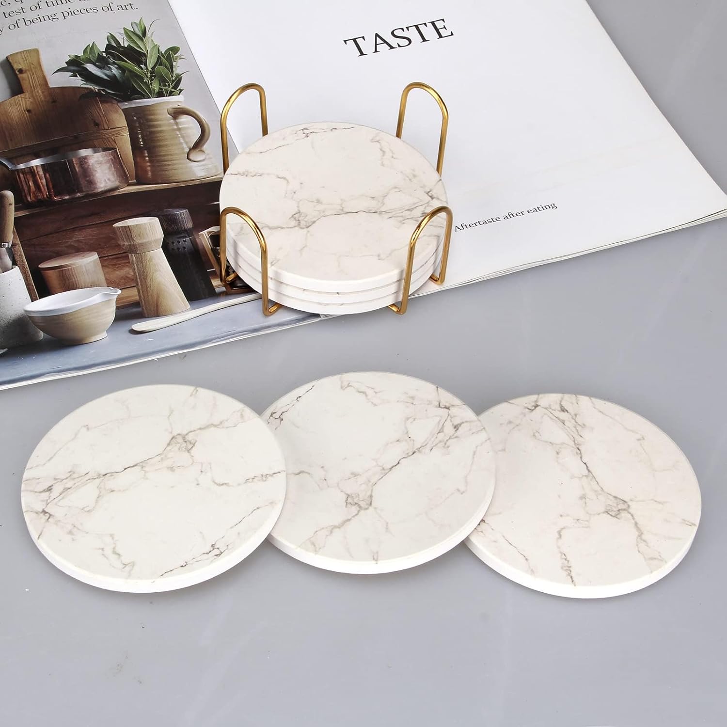 Holder Absorbent Drink Coasters Ceramic Coaster Bar Dining Coffee Table / White / Set of 6