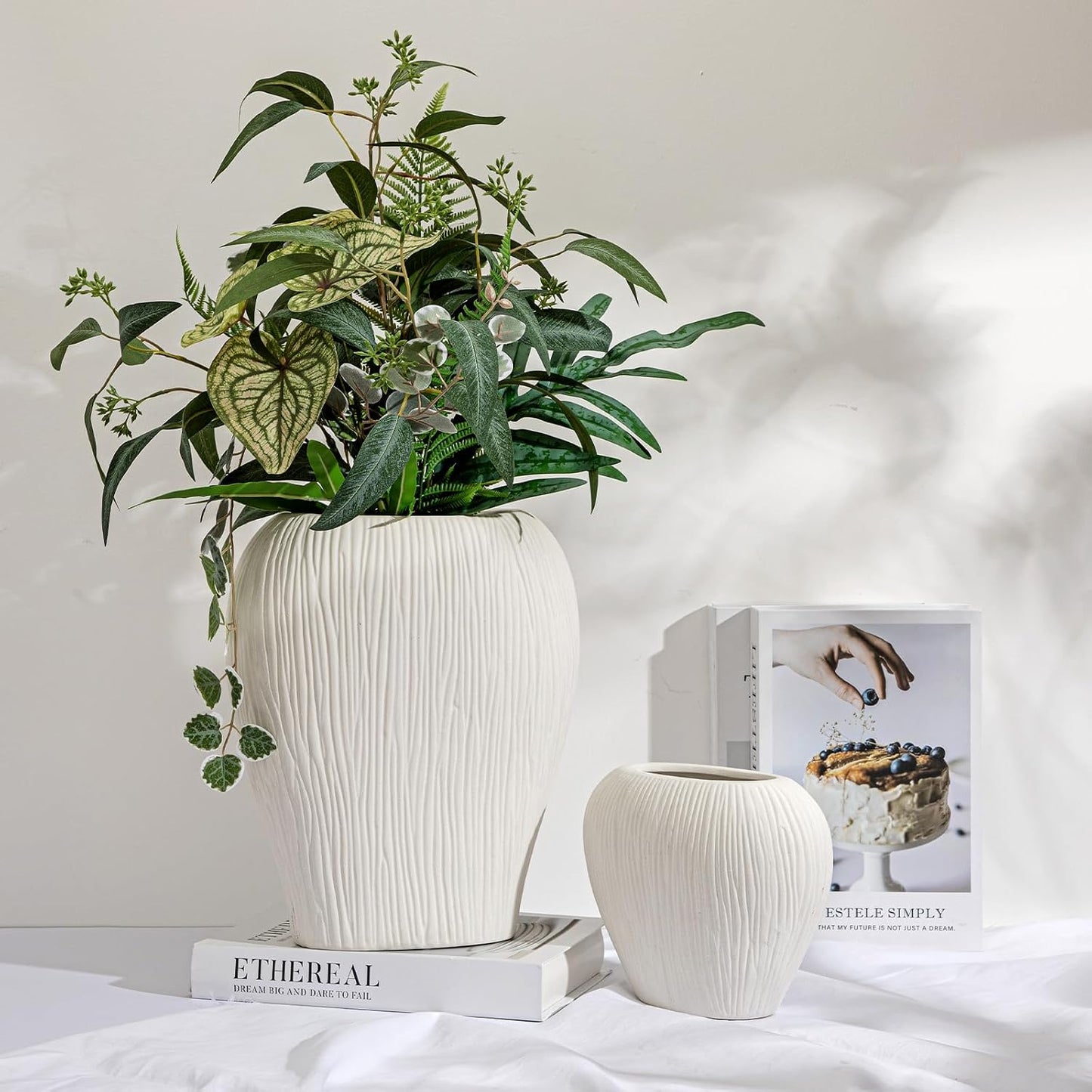 Slim Flat Ceramic Vase / White / Set of 13