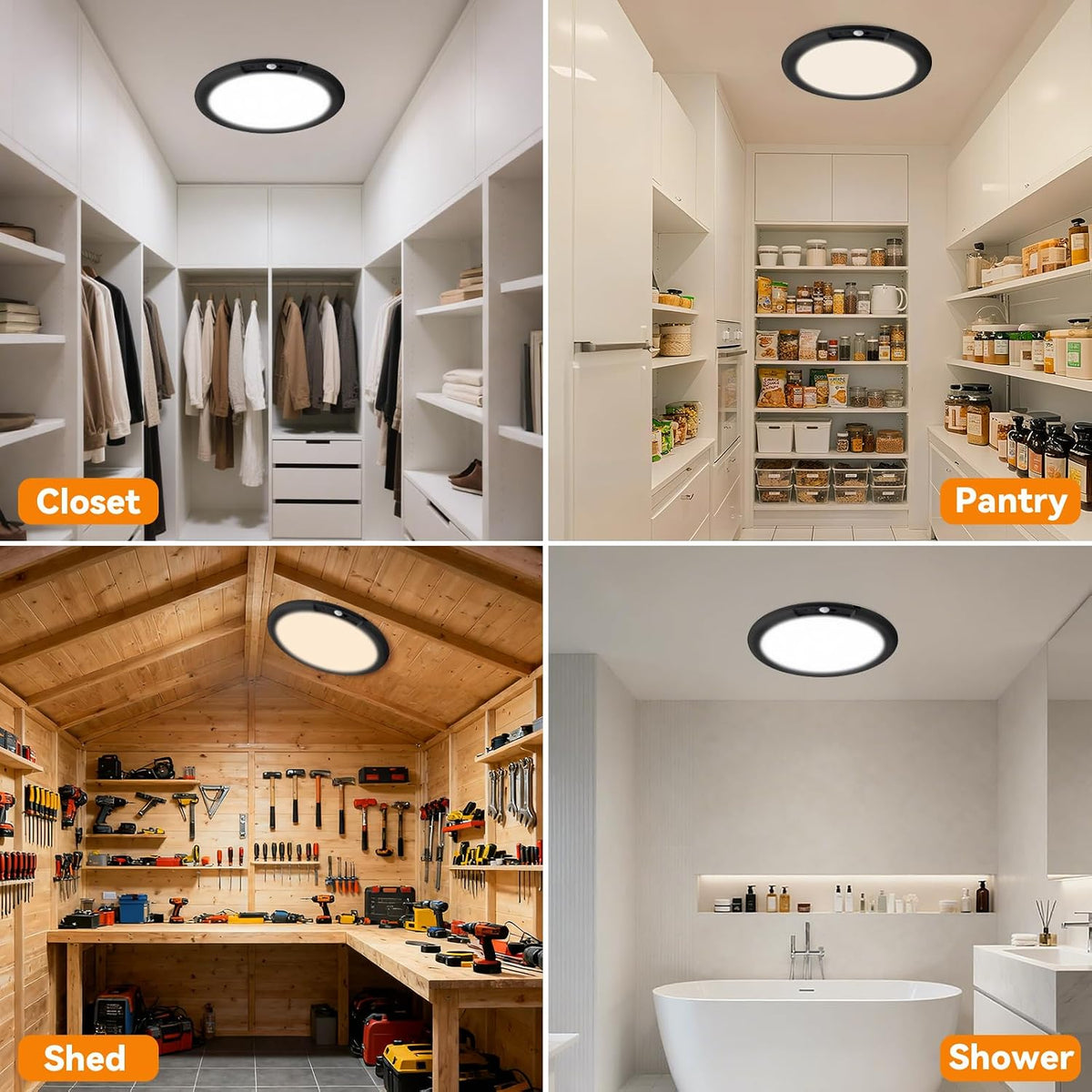 KYEKIO 2Pack Rechargeable LED Ceiling Light/Shower Light with Remote | Motion Sensor, Wireless Magnetic Easy-Install, 3