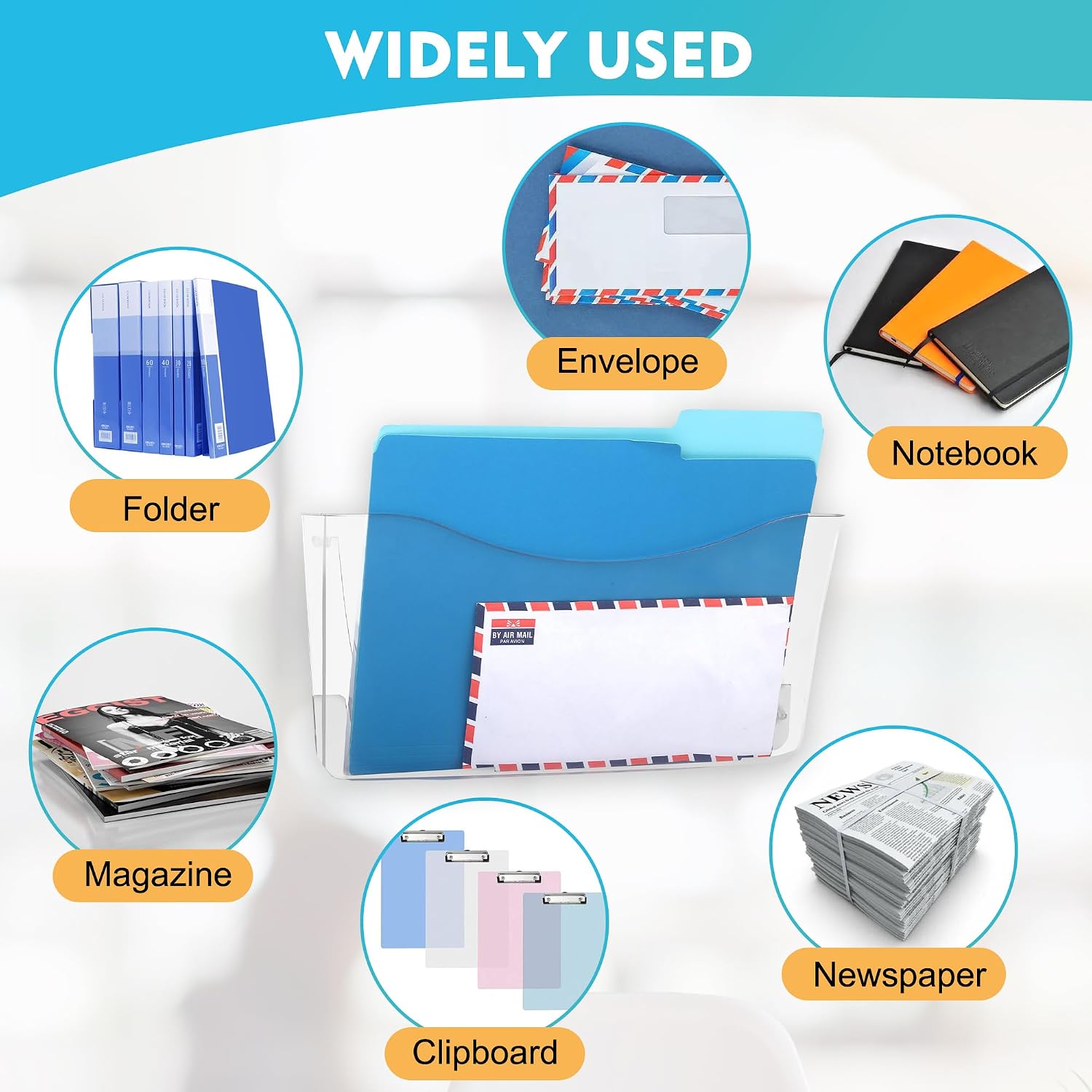 8 Pack Clear Single Pocket Hanging File Organizer, Plastic Wall Mount Paper Mails Magazines Holder, Mounted Folder Bins
