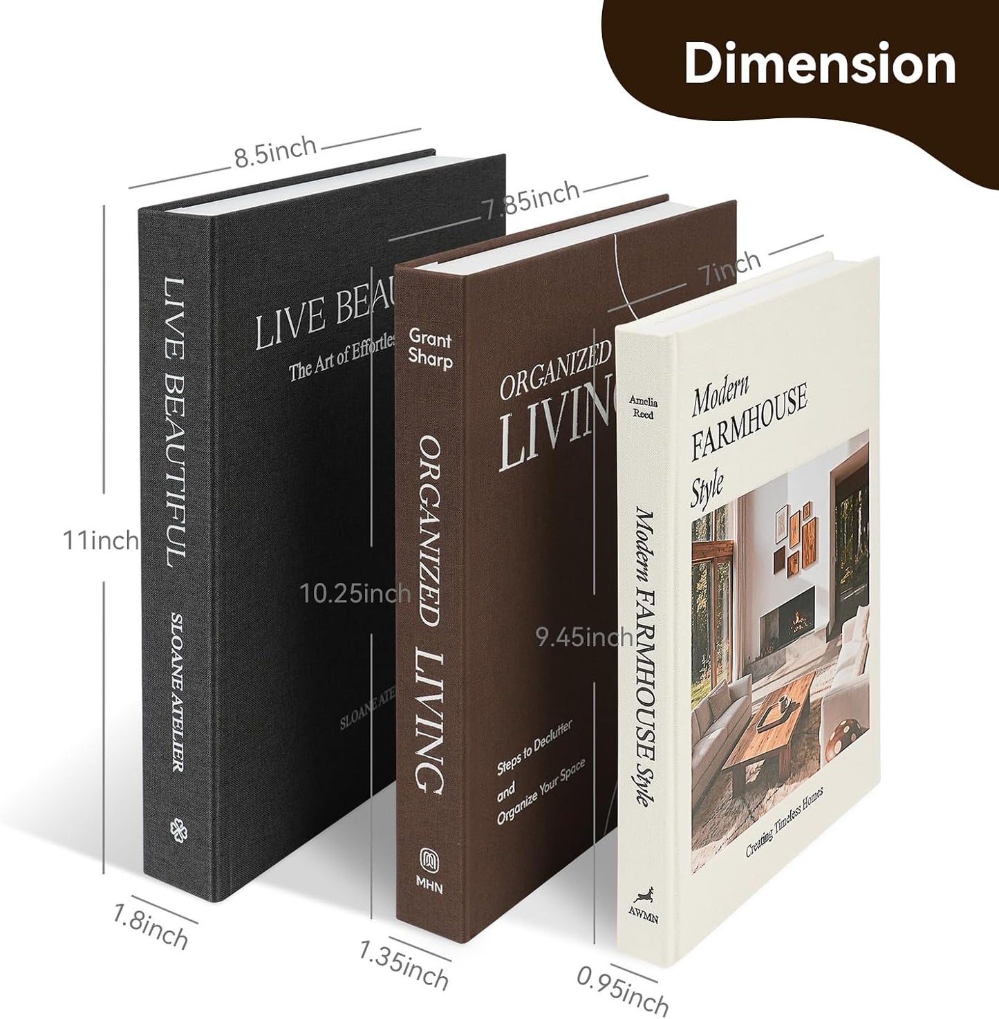 Linen Decorative Books / Black/coffee/beige / 8.5 x 11 / Set of 3