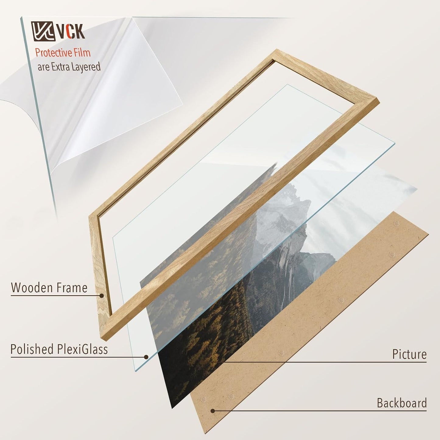 VCK 14x24 Picture Frame Set of 3, Natural Solid Wood, Wall Hanging | Wide Border, Light Woodgrain, Shatterproof