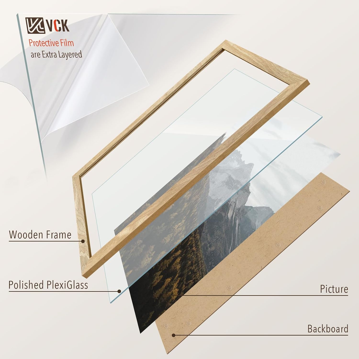VCK 14x24 Picture Frame Set of 3, Natural Solid Wood, Wall Hanging | Wide Border, Light Woodgrain, Shatterproof