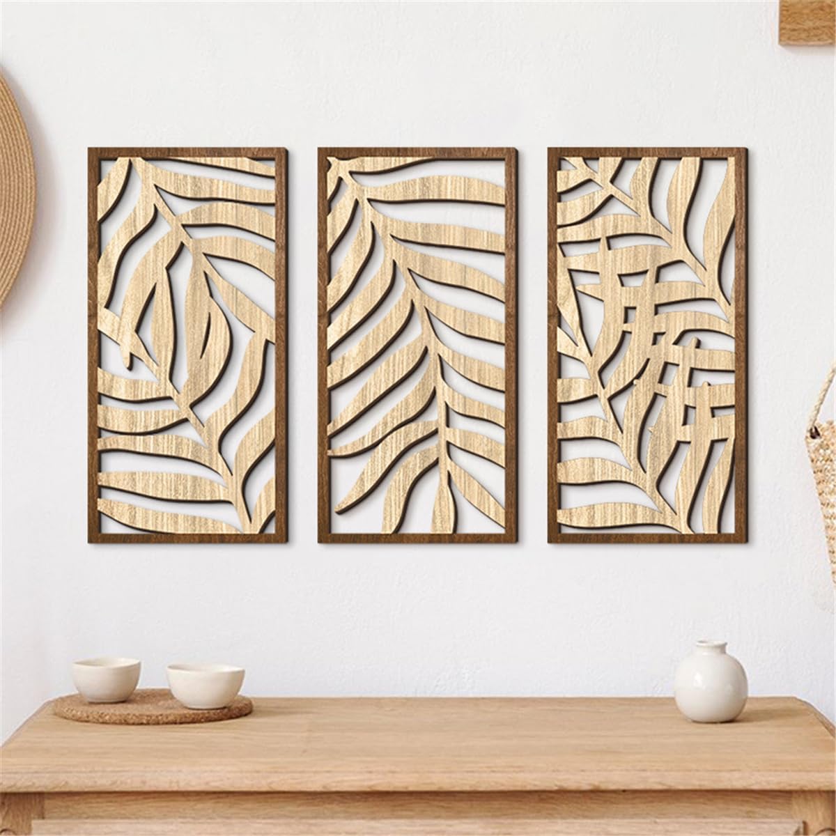 Tropical Leaf Wood Wall Art Decor / C / Set of 3