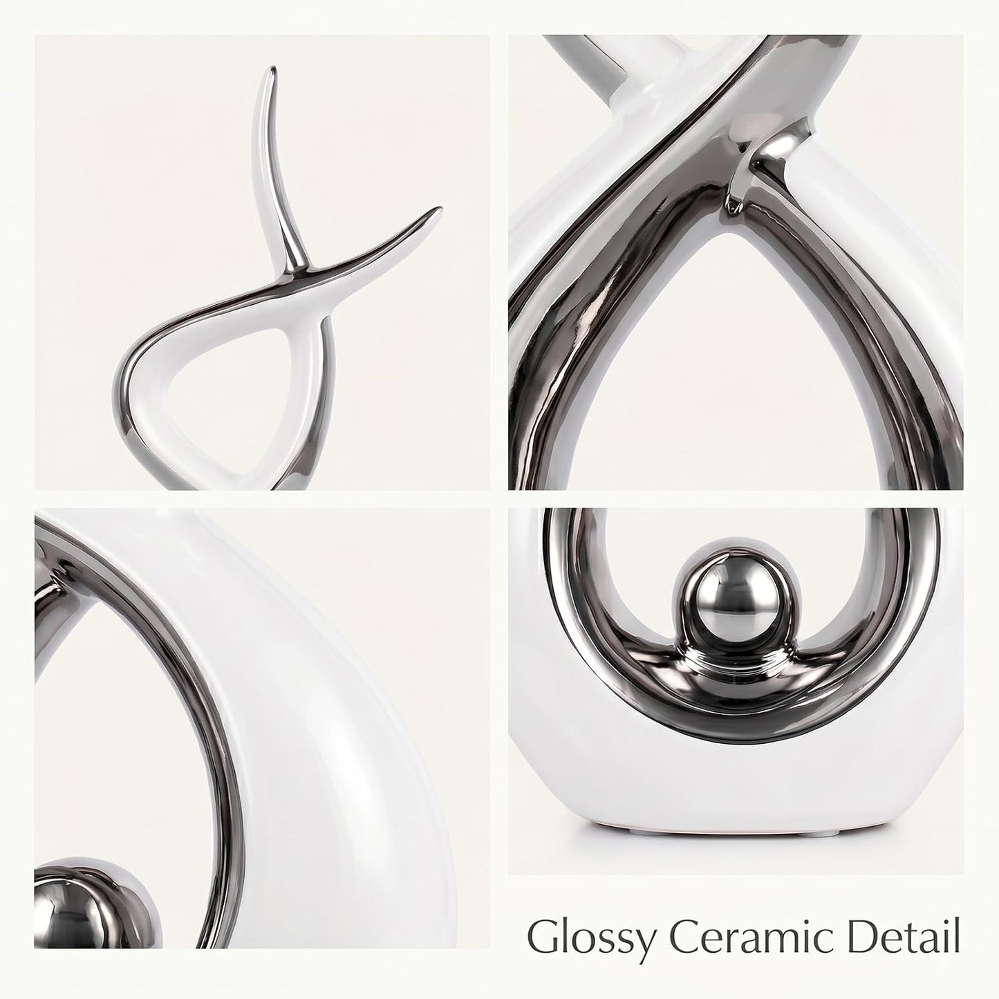 Abstract Table Decor / White and Silver / Set of 2