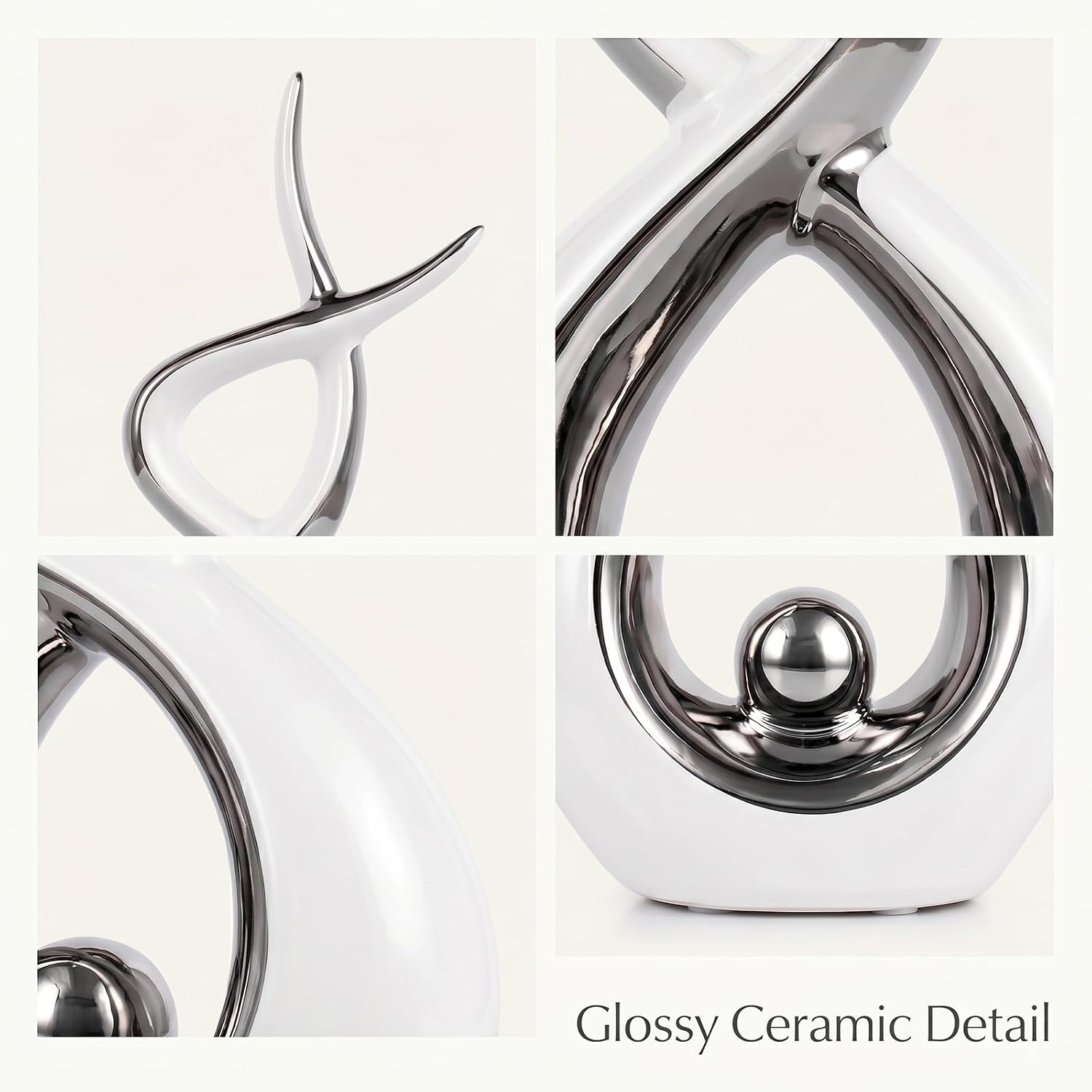 Abstract Table Decor / White and Silver / Set of 2