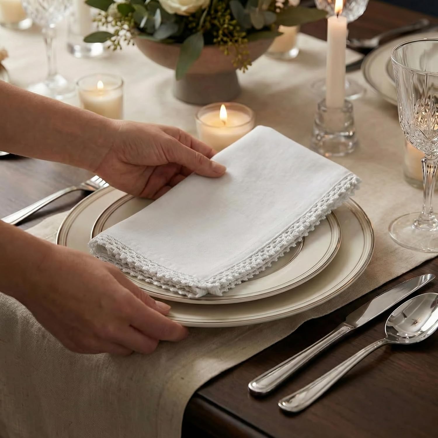 ACCENTHOME White Cloth Napkins Set of 12 18x18 inch Cotton Dinner Napkins - Washable Soft Premium Hotel Quality
