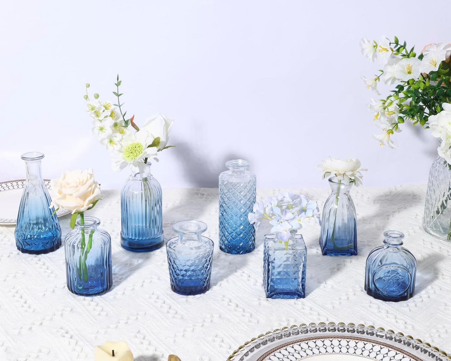 Glass Bud Vase Set / Blue / Set of 12