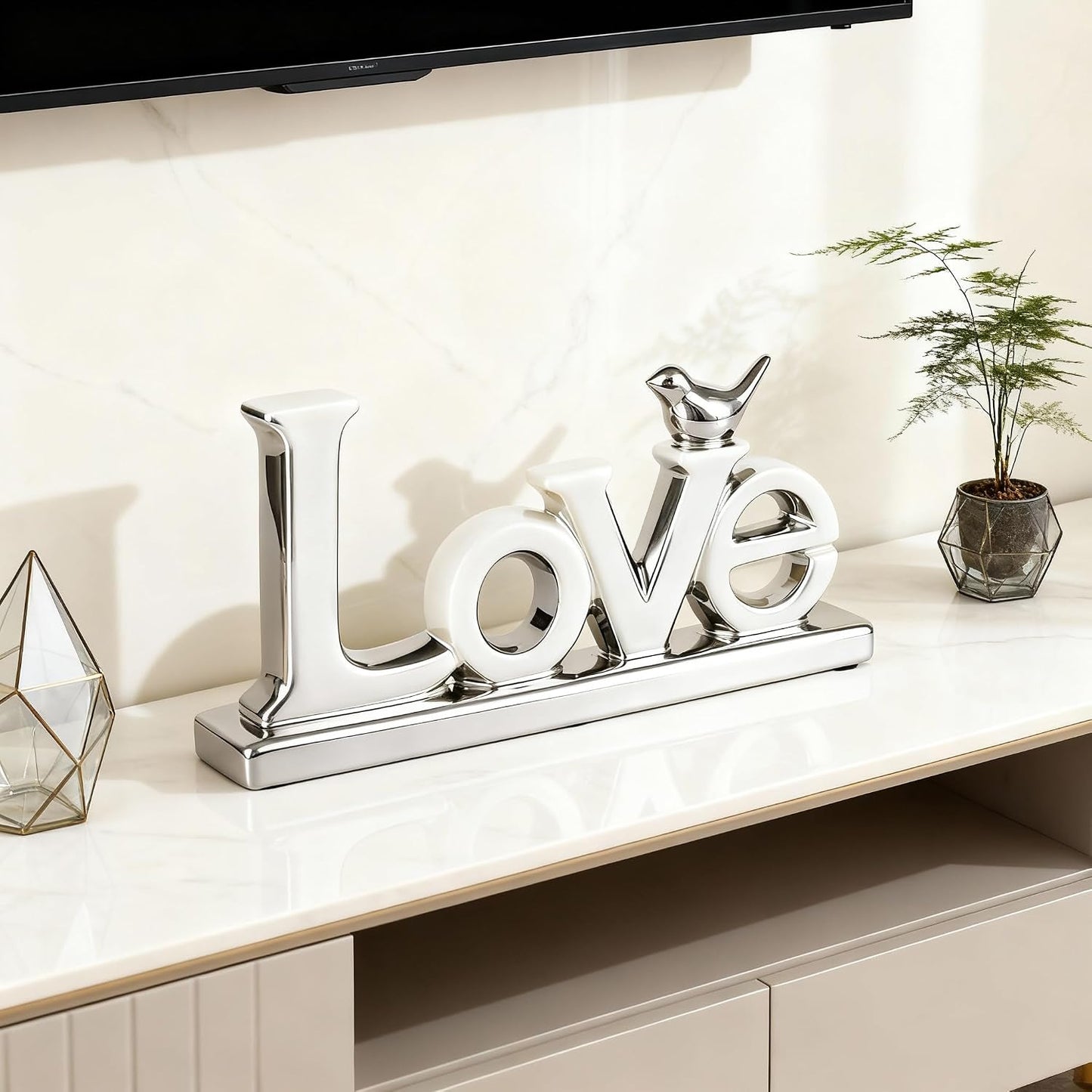 Modern Bird Sculpture Personalized Love Decor / Silver Love