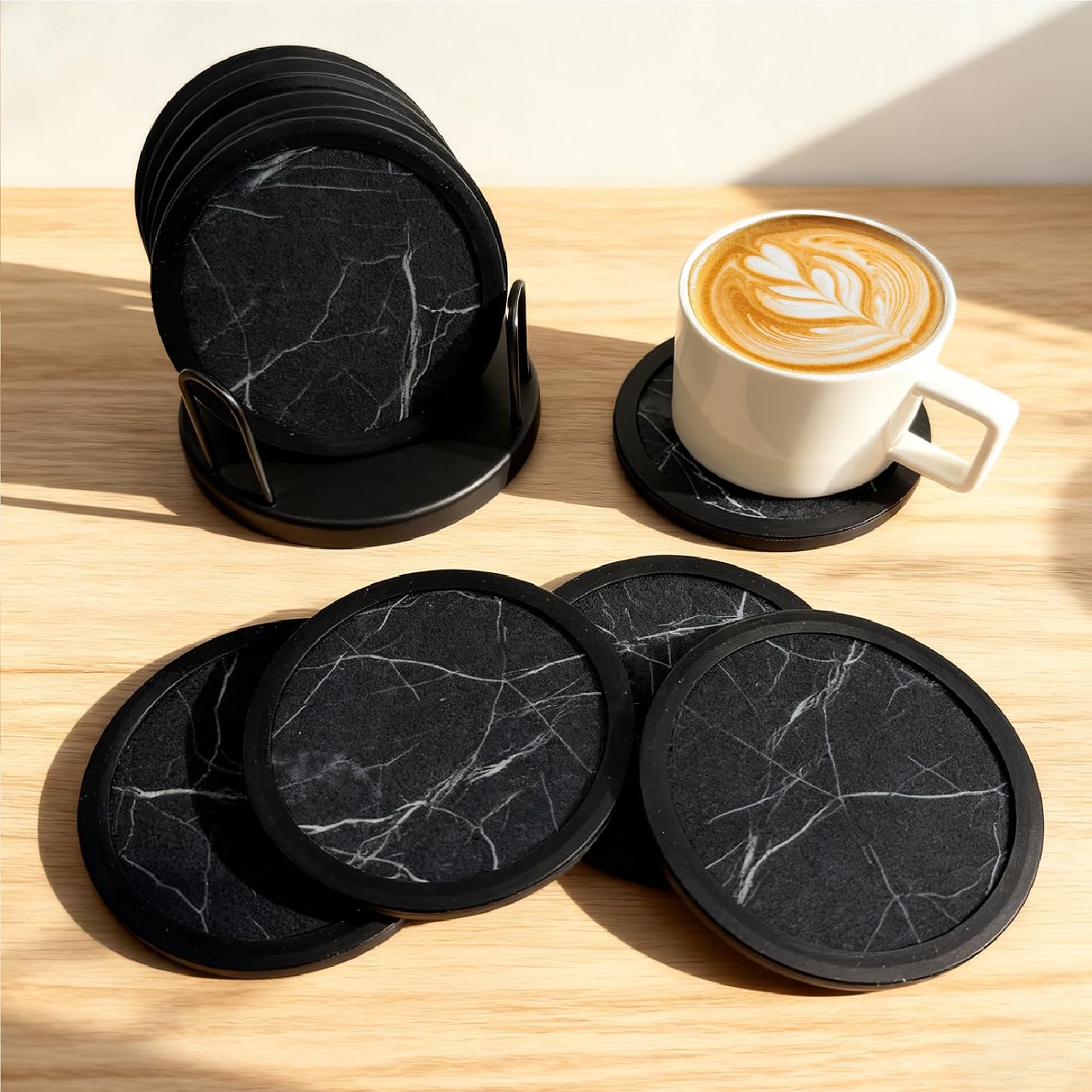 Holder / Scratch & Water Ring / Black White Pattern / Set of 6