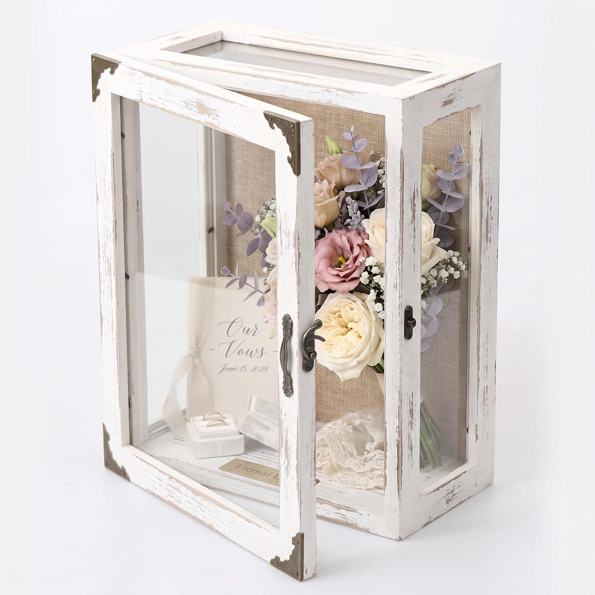 Shadow Box Display Case 11x14 Deep with Glass on 4 Sides, White Solid Wood Memory Box with 6.2" Overall Depth, Wall
