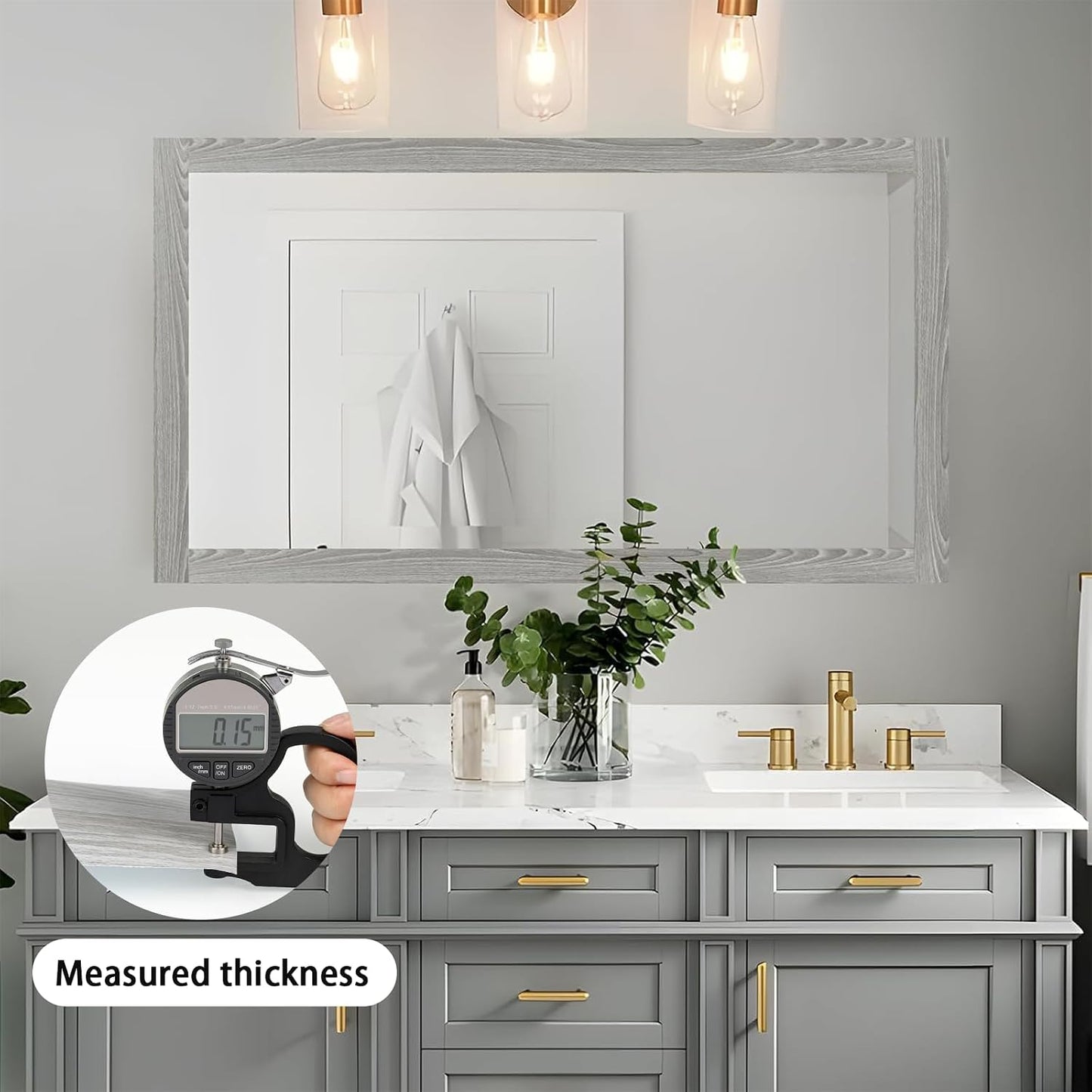 Self Adhesive Waterproof Wallpaper Mirror Frame Tape / Grey Wooden / 3.9 x 393