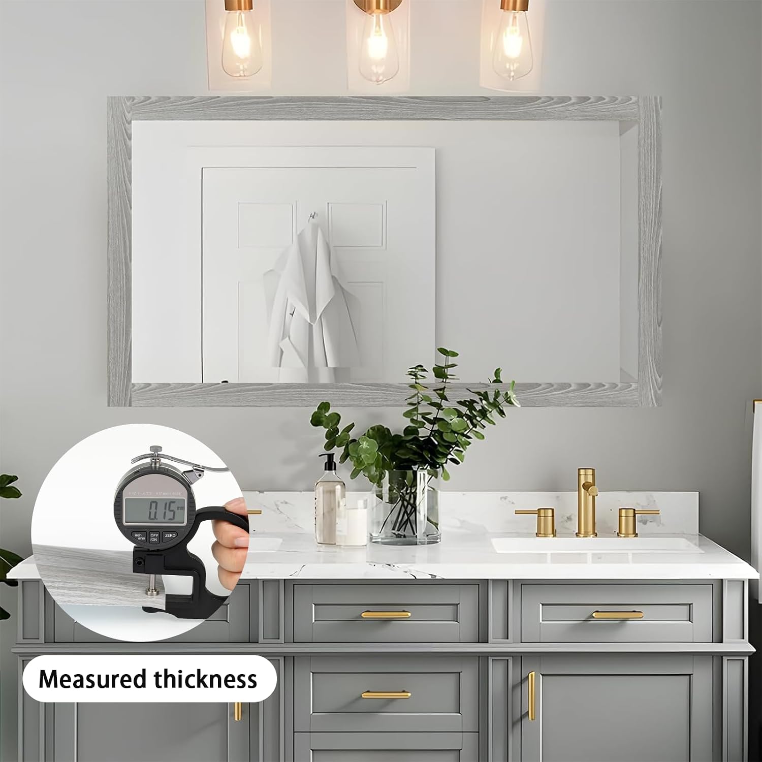 Self Adhesive Waterproof Wallpaper Mirror Frame Tape / Grey Wooden / 3.9 x 393