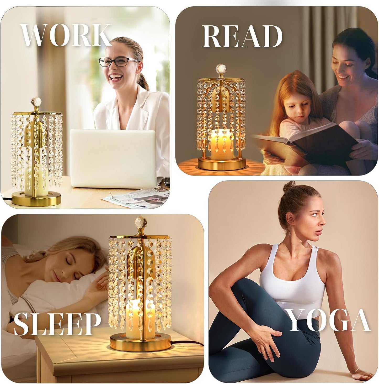 Gold Candle Warmer Lamp with Timer and Dimmer - Electric Candle Warmer,Crystal Candle Lamp for Bedroom Decor,Flameless