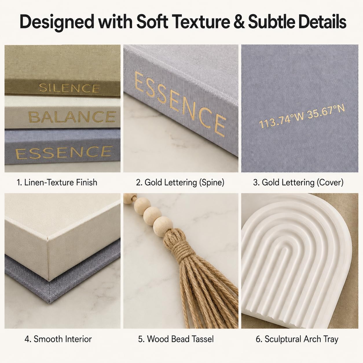 Faux Books / Decorative Linen Books / Line Gray-cream White-beige / Set of 3