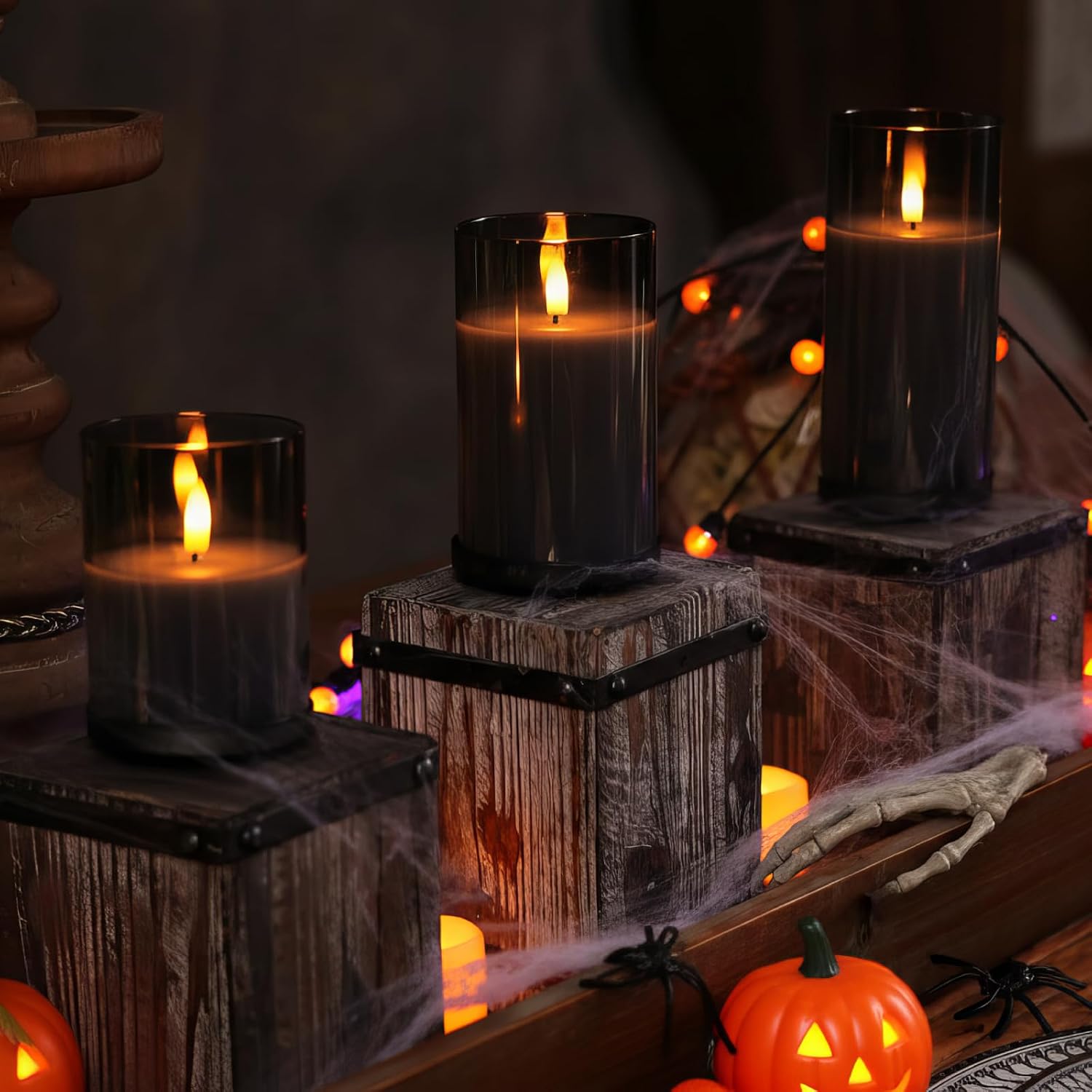 Homemory Grey Glass Flameless Candles, Real Wax, Remote Timer, 3 Pack | D3"xH4"5"6", battery operated flickering LED