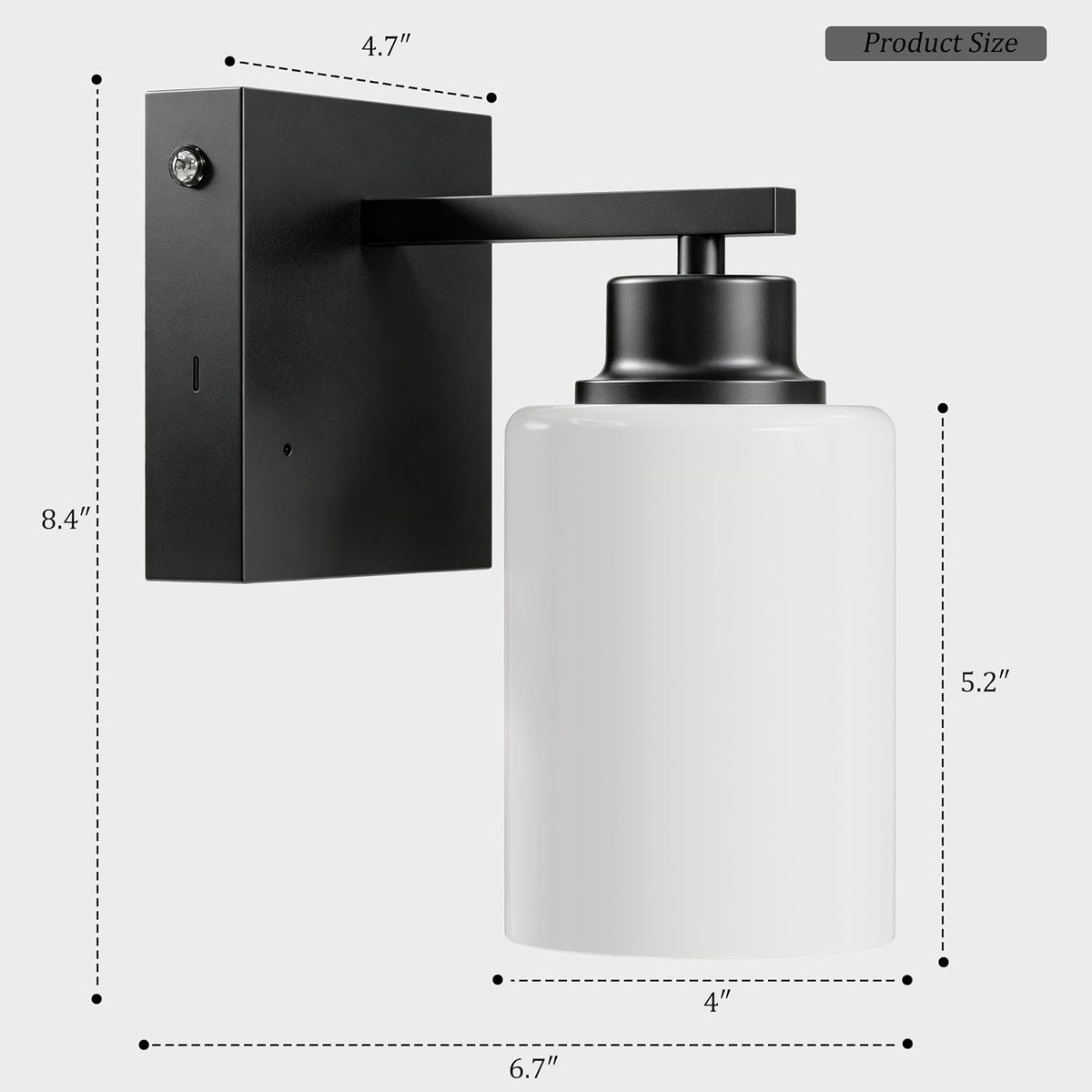 Wireless Battery Operated Wall Sconce Set of Two, Modern White Glass, Black | Dimmable, Easy Install Rechargeable Wall