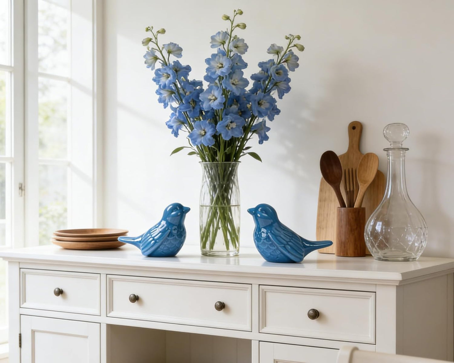Ceramic Bird Figurines / Blue / 3.75 Inch / Set of 2