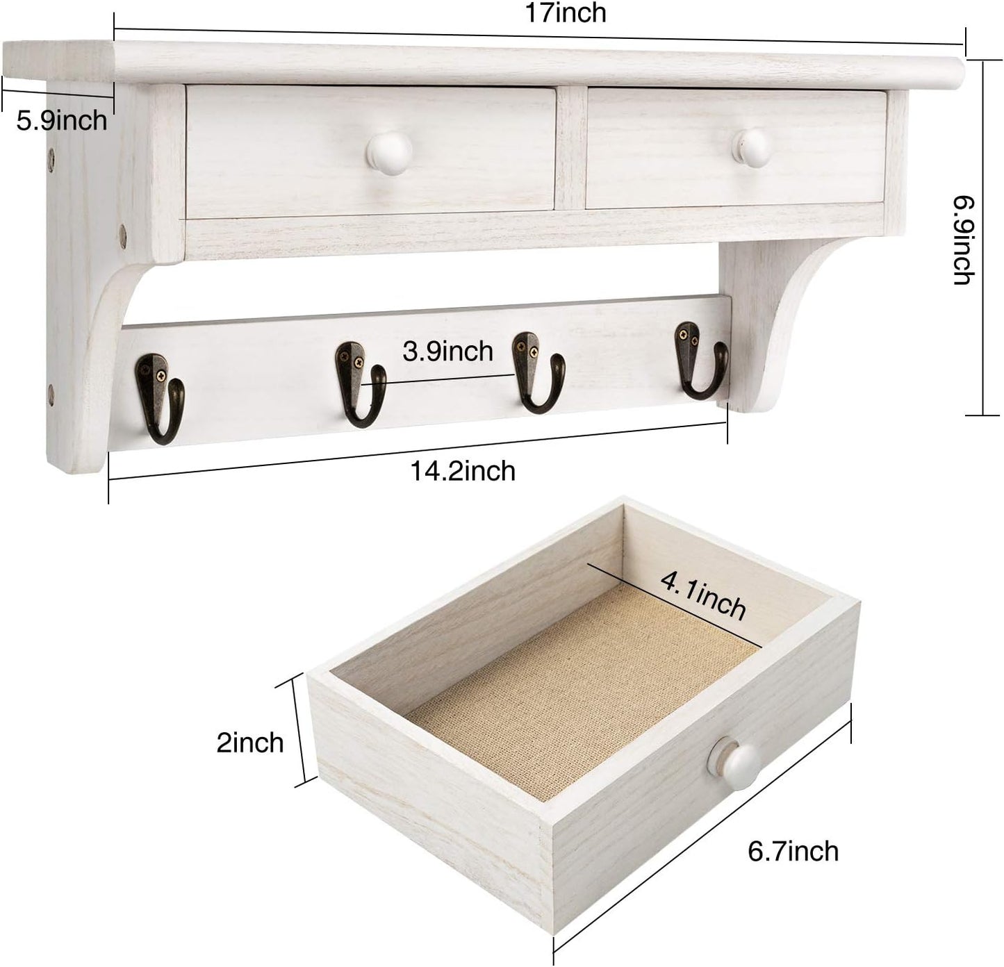 Emfogo Coat Hooks Wall Mounted, Rustic Wood Coat Rack Wall Mount Shelf with Hooks, Farmhouse Wall Coat Rack with Shelf