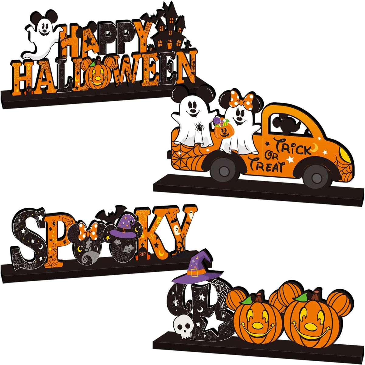 4pcs Halloween Table Decorations Mouse Wood Centerpieces