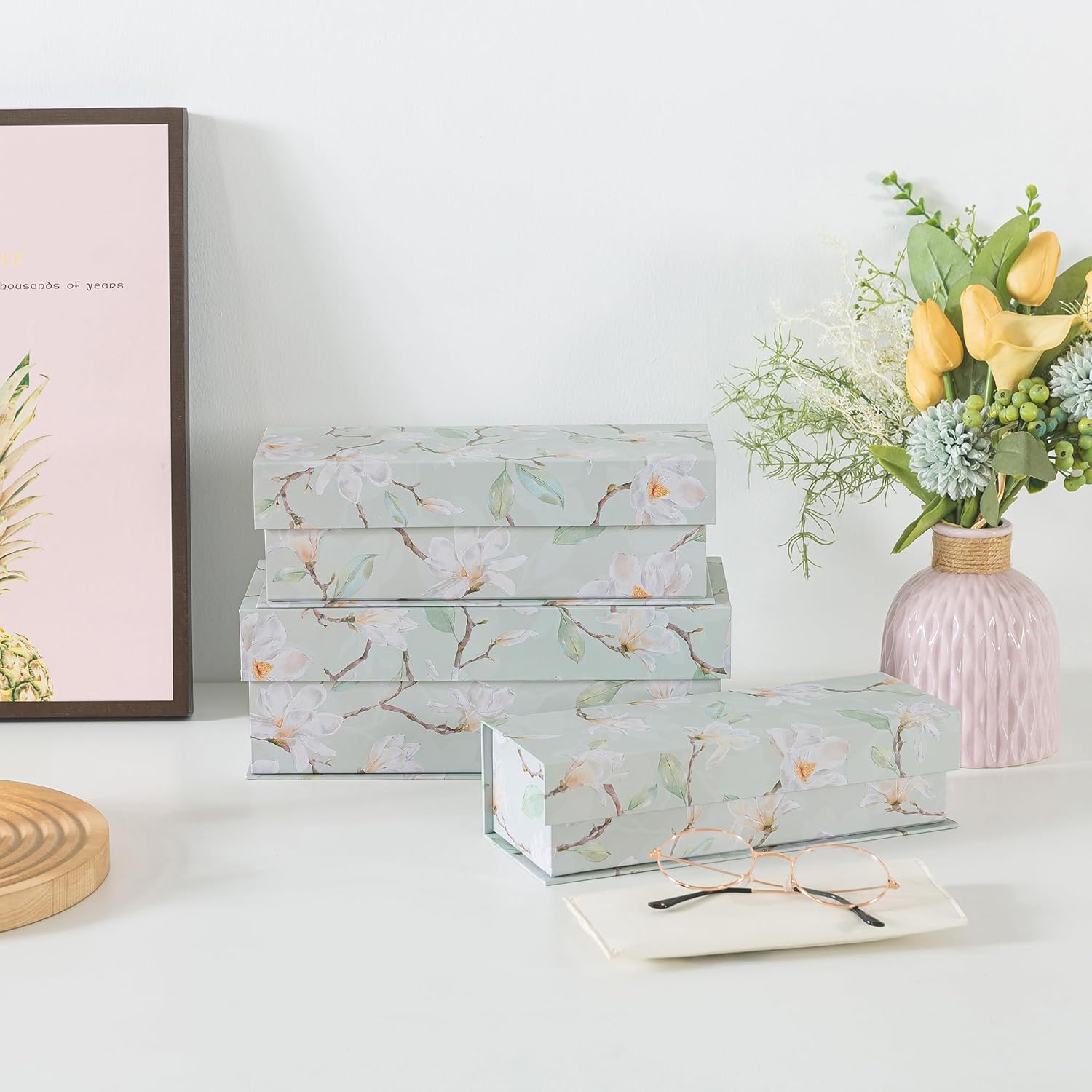 Cardboard Boxes / Decorative Storage Boxes / Ethereal Blossom / Set of 3